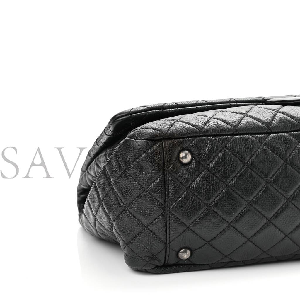 Ch*el calfskin quilted xxl travel flap bag black silver hardware (45*28*15cm)