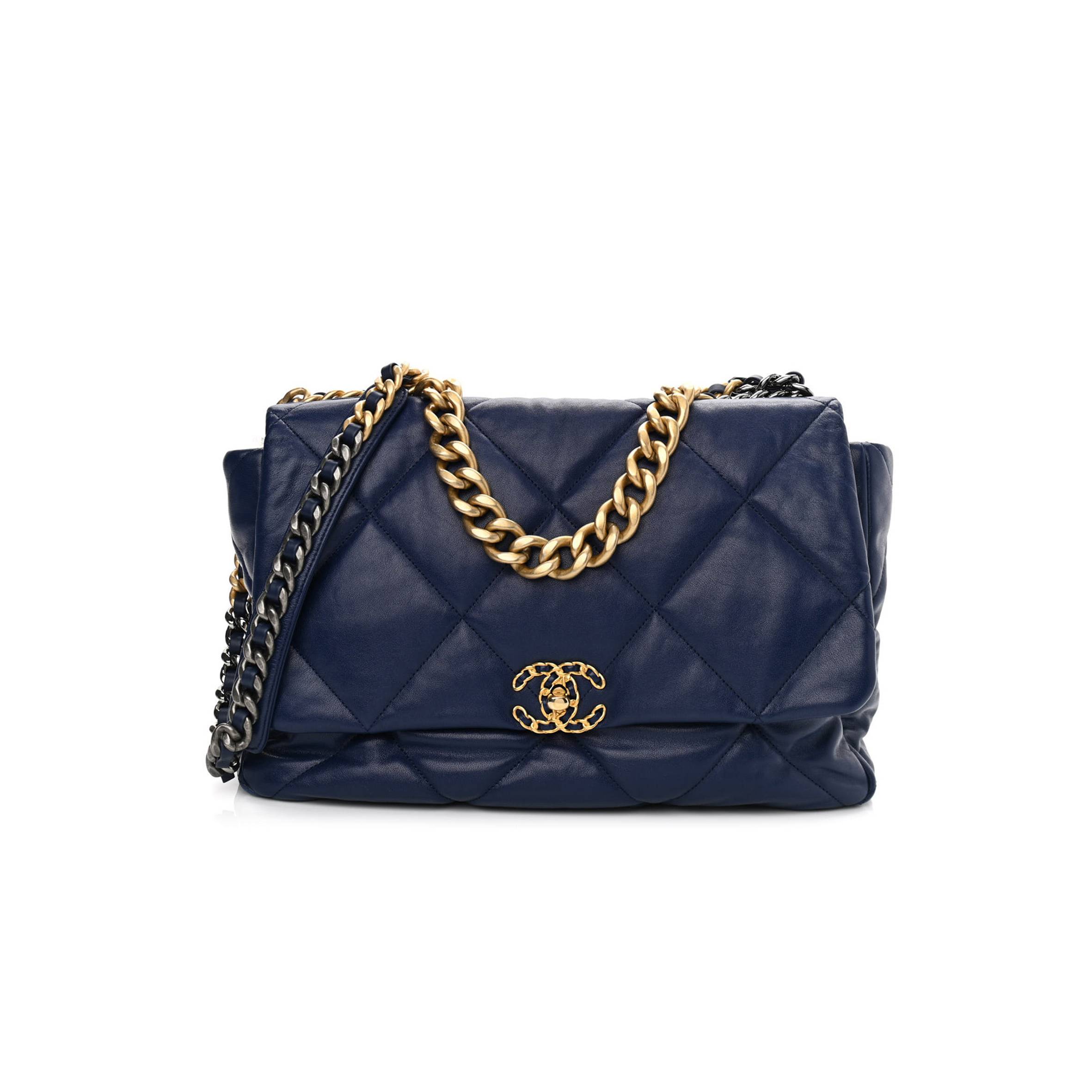 Ch*el goatskin quilted maxi Ch*el 19 flap blue gold hardware (36*24*10cm)