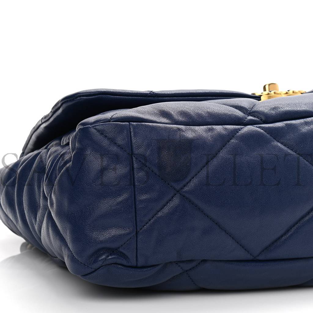 Ch*el goatskin quilted maxi Ch*el 19 flap blue gold hardware (36*24*10cm)