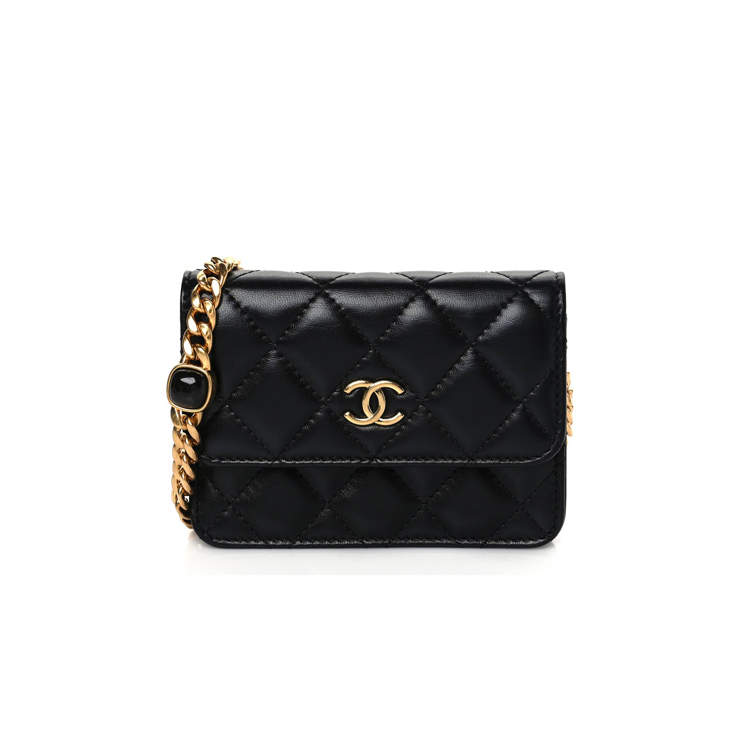 Ch*el lambskin resin quilted clutch with chain black gold hardware (15*10*5cm)