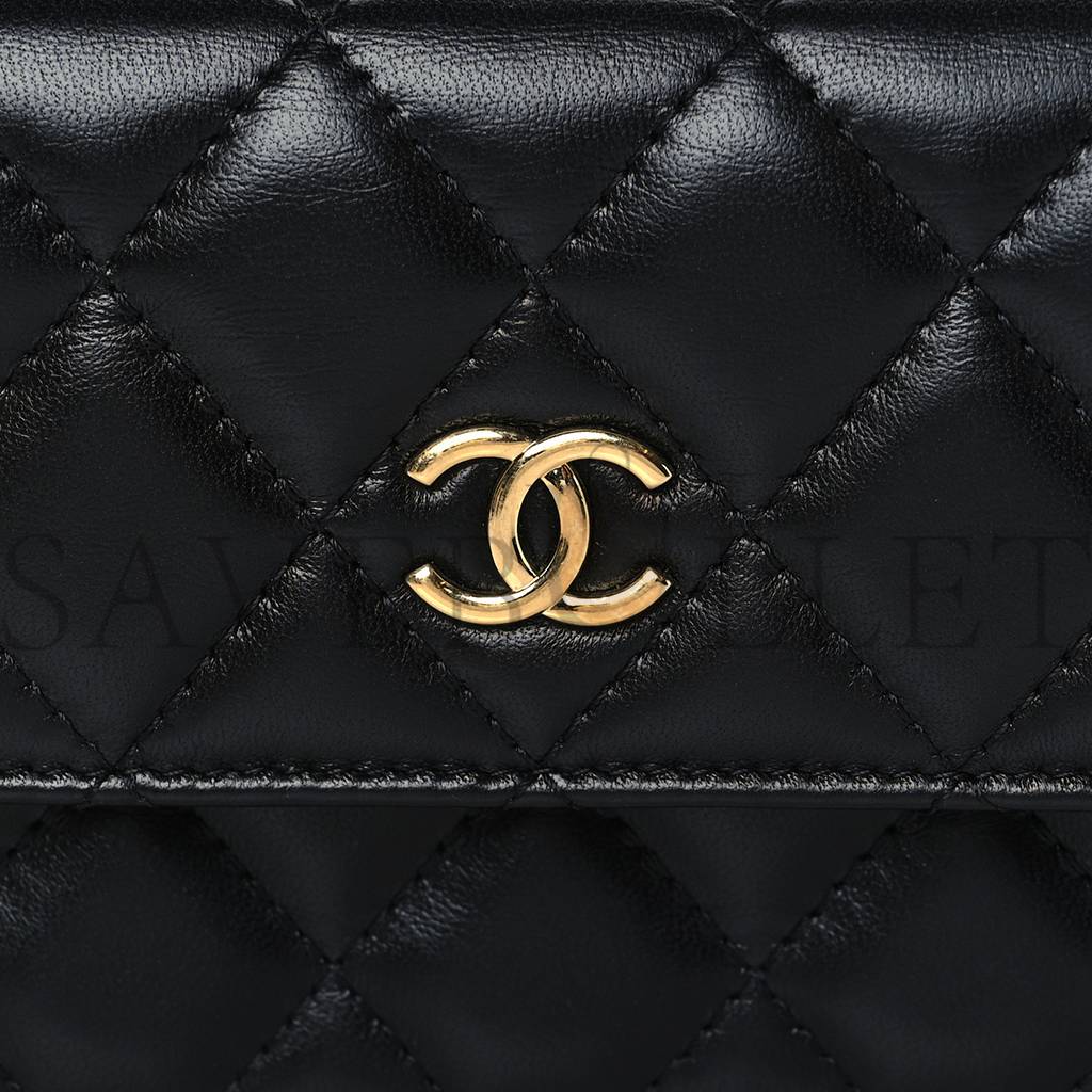 Ch*el lambskin resin quilted clutch with chain black gold hardware (15*10*5cm)