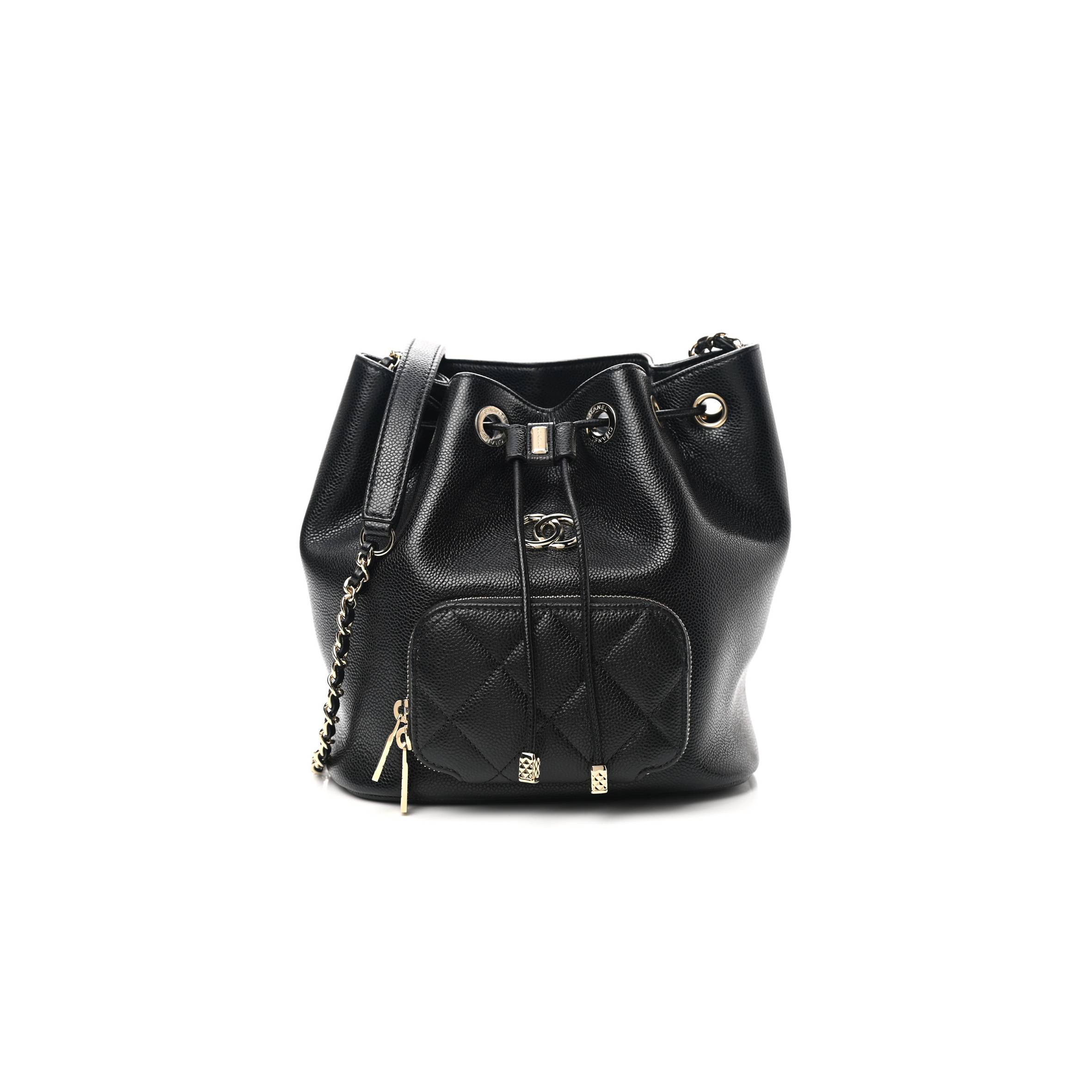 Ch*el master caviar quilted cc pocket bucket bag black rose gold hardware (19*18*8cm)