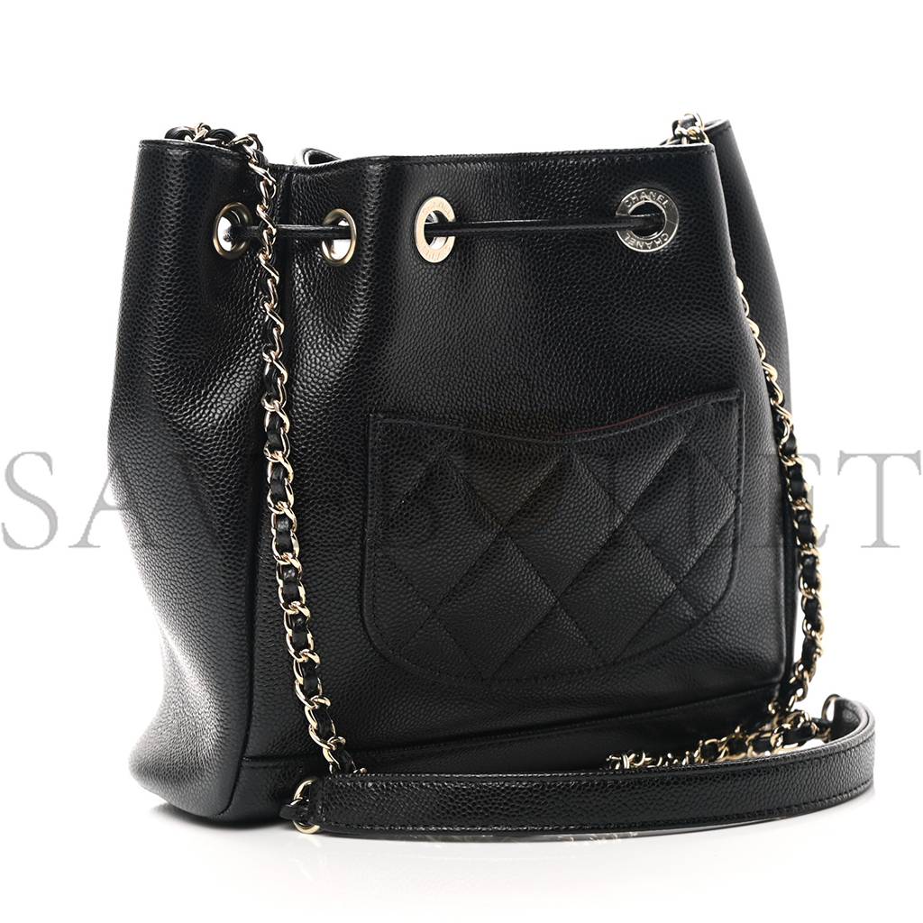 Ch*el master caviar quilted cc pocket bucket bag black rose gold hardware (19*18*8cm)