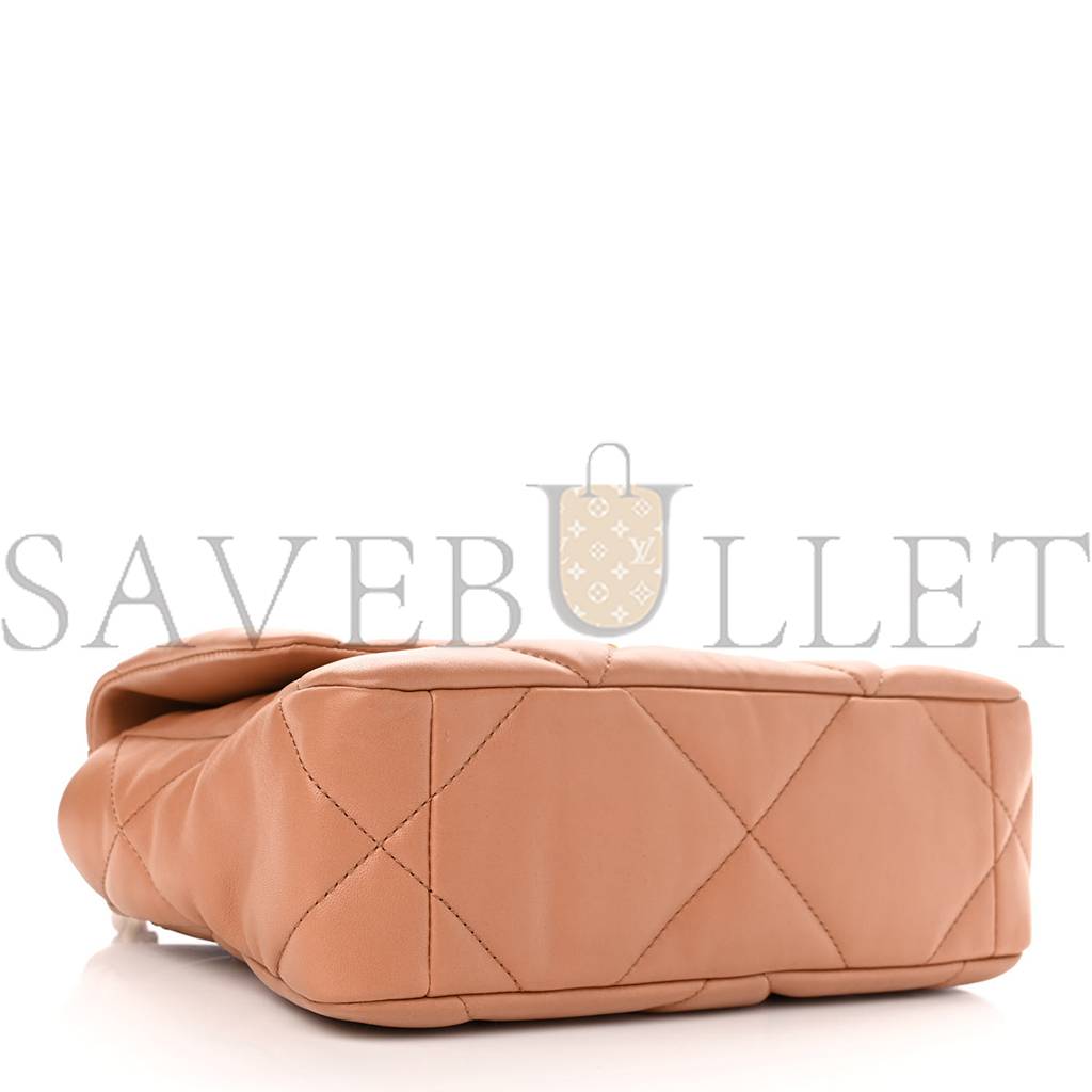 Ch*el lambskin quilted medium Ch*el 19 flap light brown gold hardware (25*17*8cm)