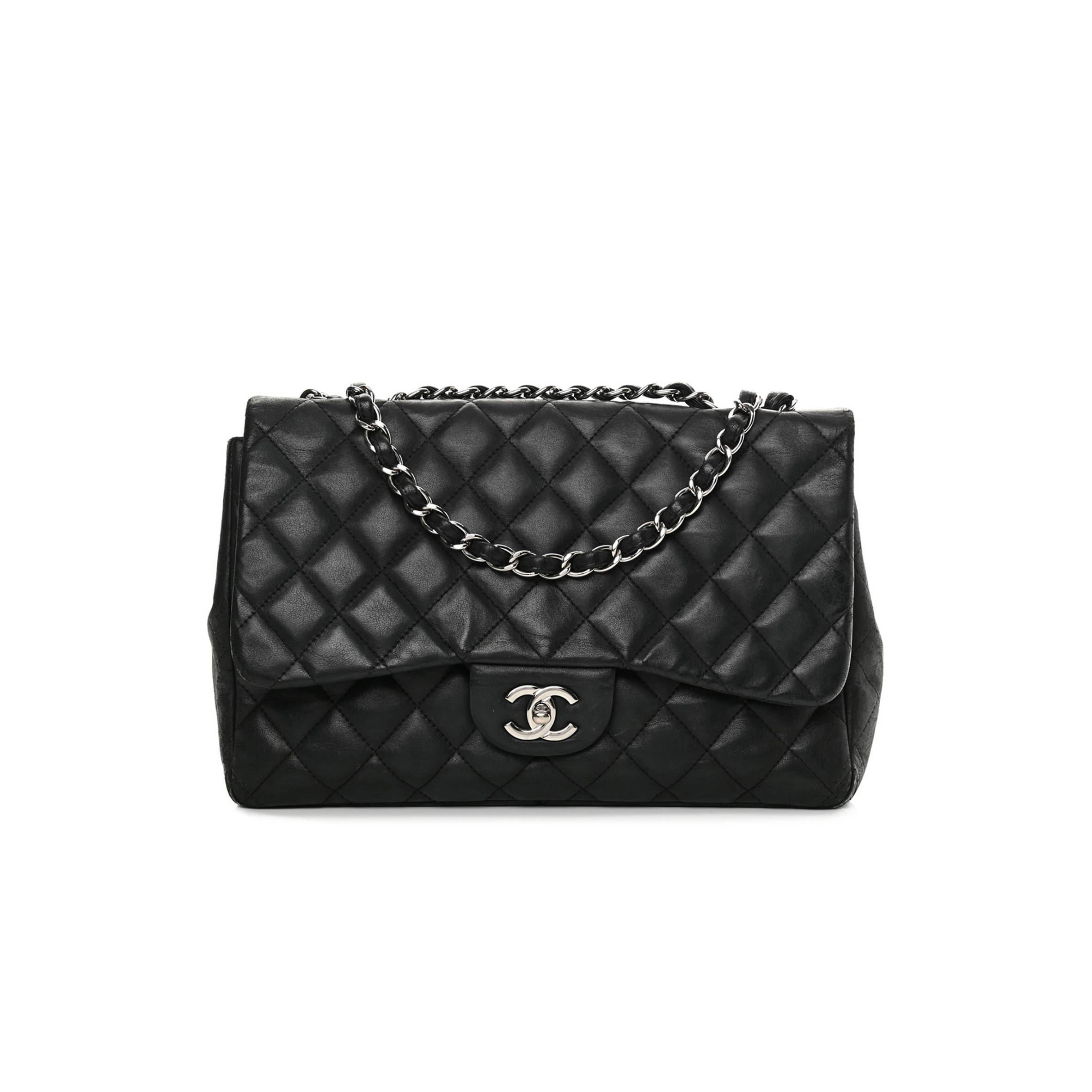 Ch*el lambskin quilted jumbo single flap black silver hardware (30*20*9cm)