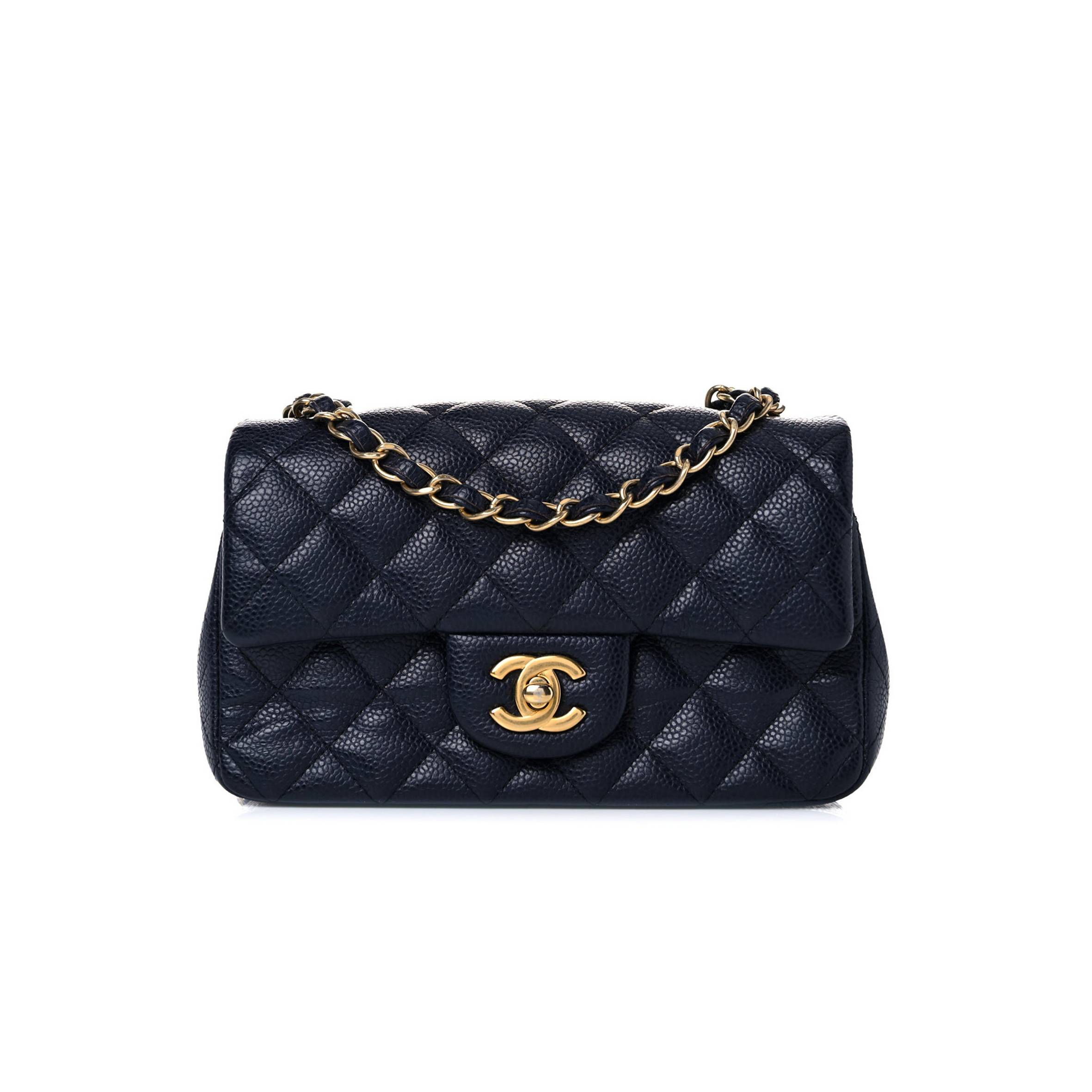 Ch*el caviar quilted mini rectangular flap navy gold hardware (20.3*12.7*6.4cm)