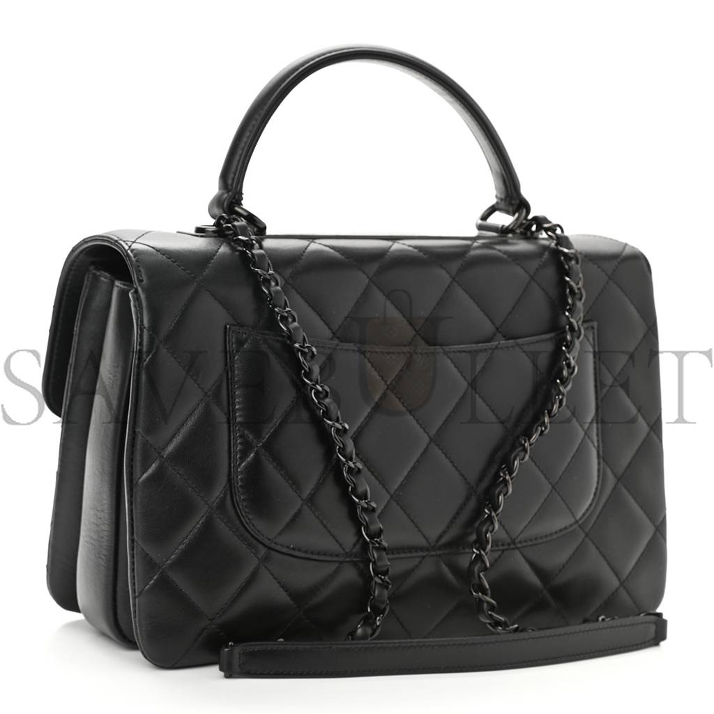 Ch*el lambskin quilted medium trendy cc dual handle flap bag so black black hardware (25*18*10cm)