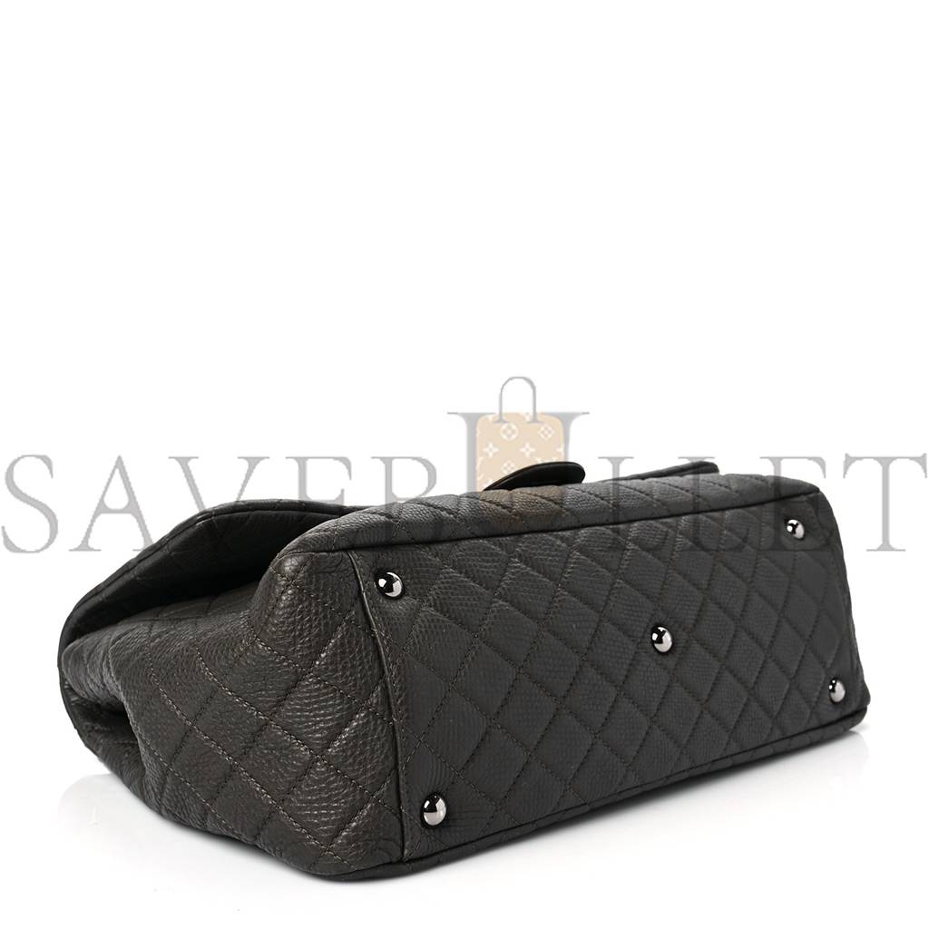 Ch*el calfskin quilted xxl travel flap bag khaki silver hardware (46*28*14cm)