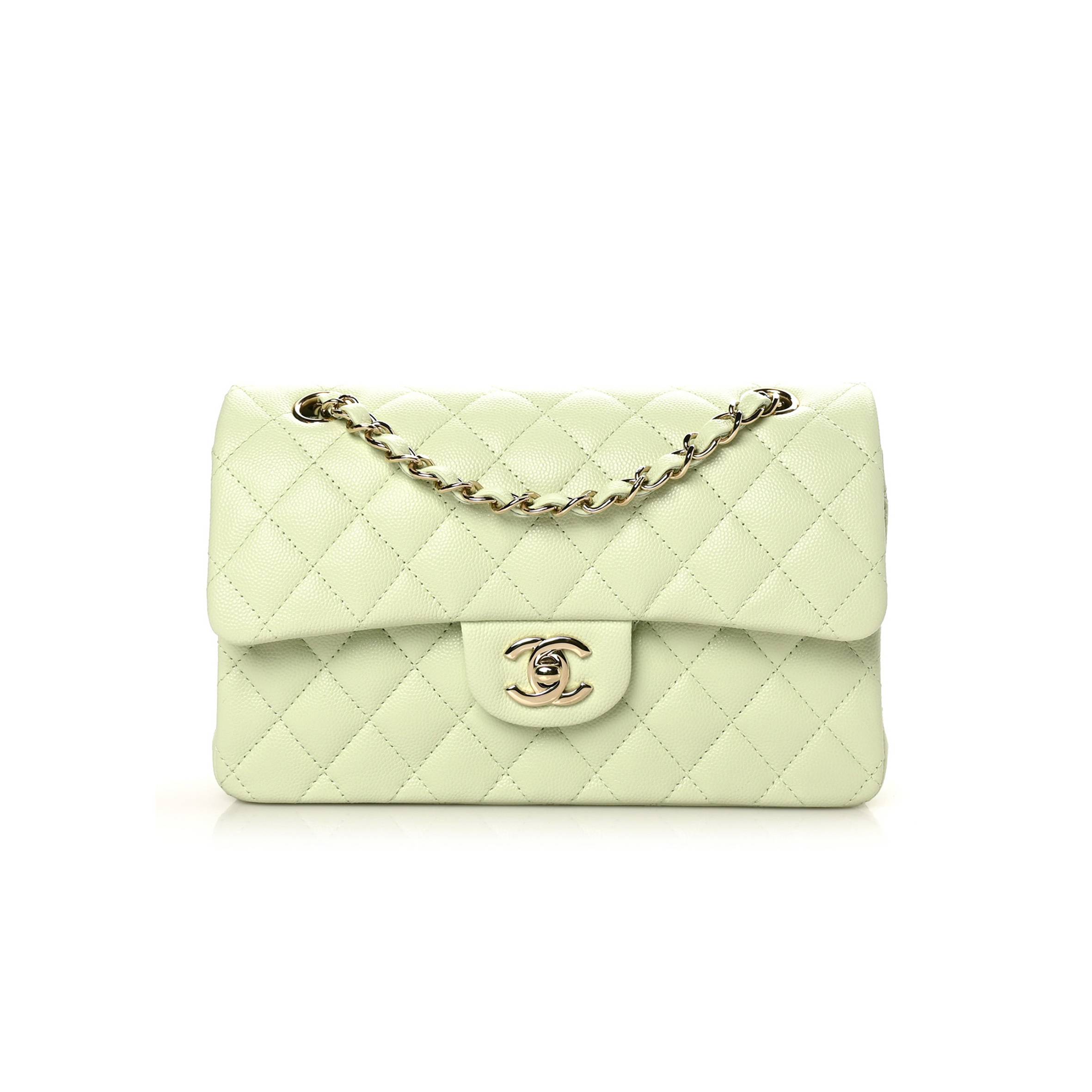 Ch*el caviar quilted small double flap light green rose gold hardware (23*14*6cm)