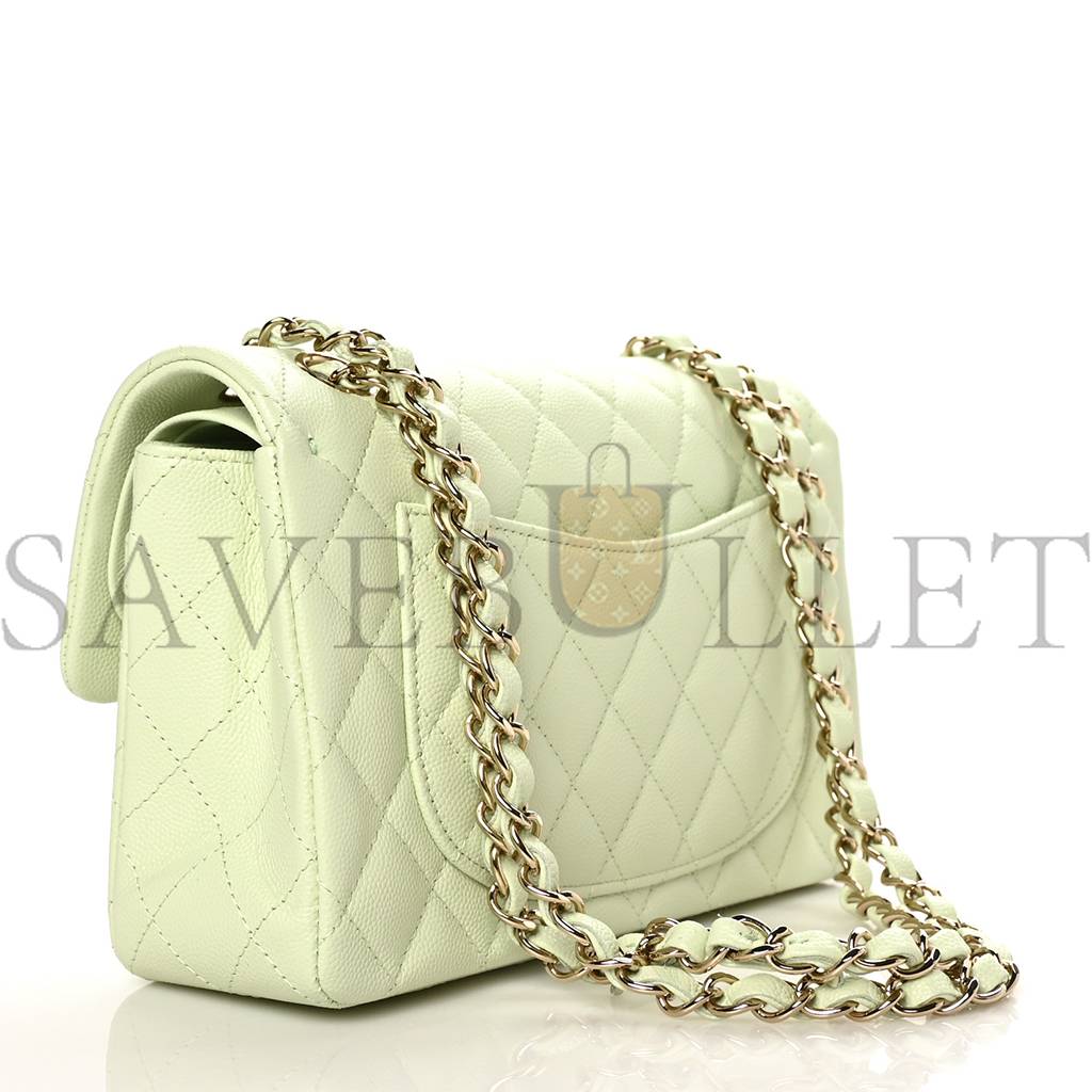 Ch*el caviar quilted small double flap light green rose gold hardware (23*14*6cm)