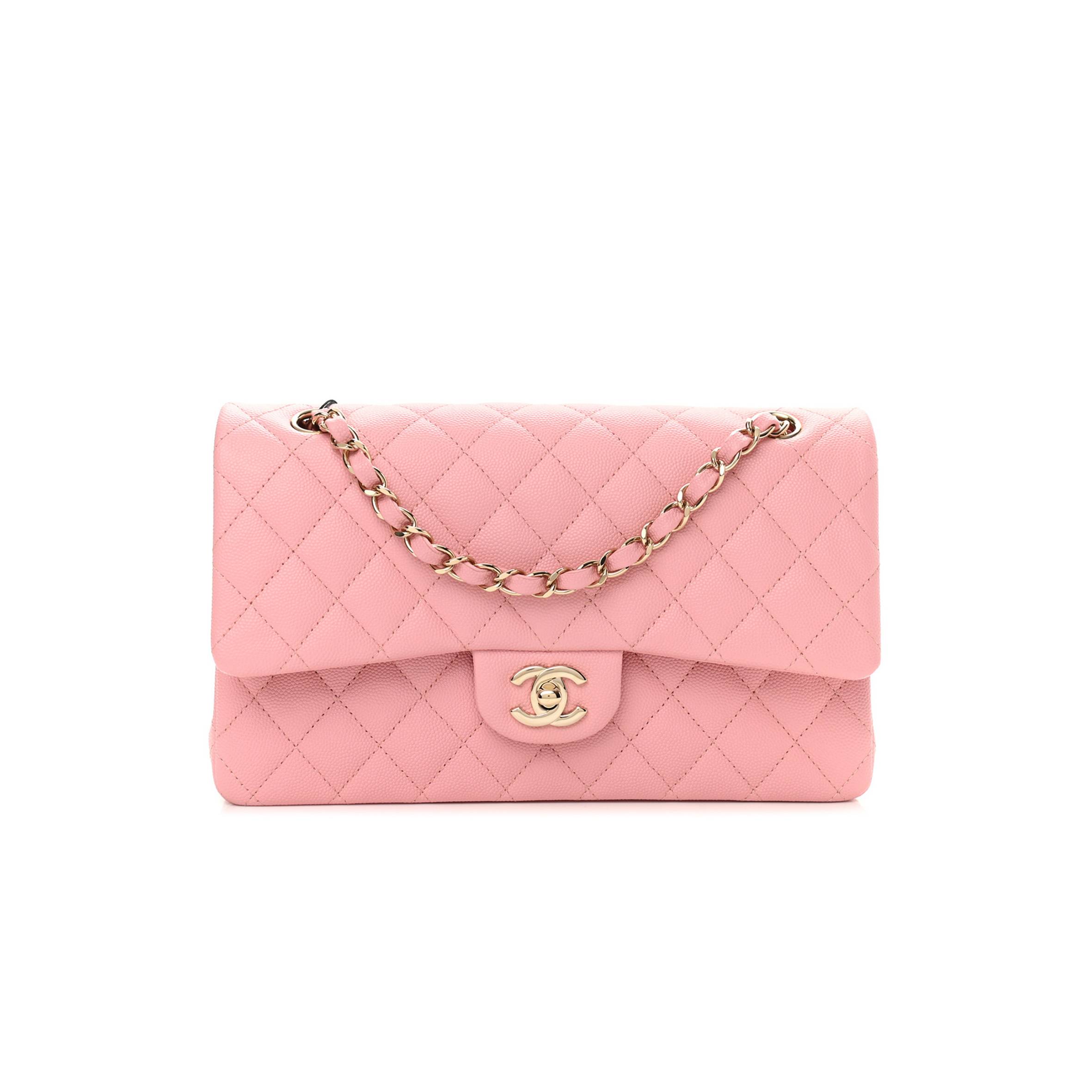 Ch*el caviar quilted medium double flap pink (25*15*6cm)