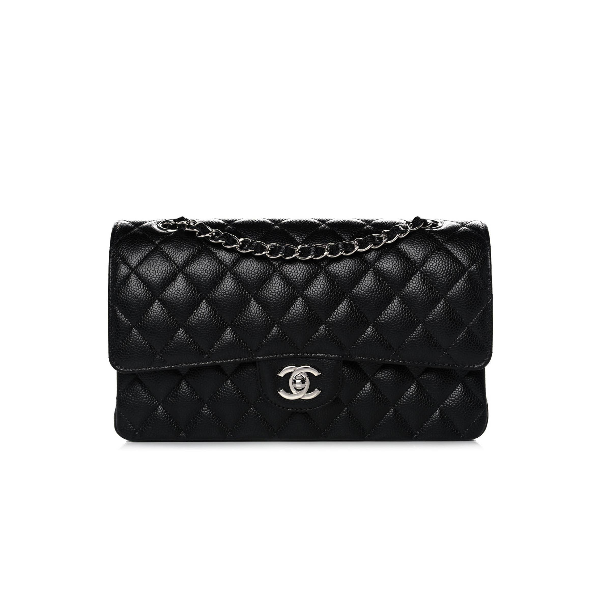 Ch*el caviar quilted medium double flap black silver hardware (25*15*6cm)