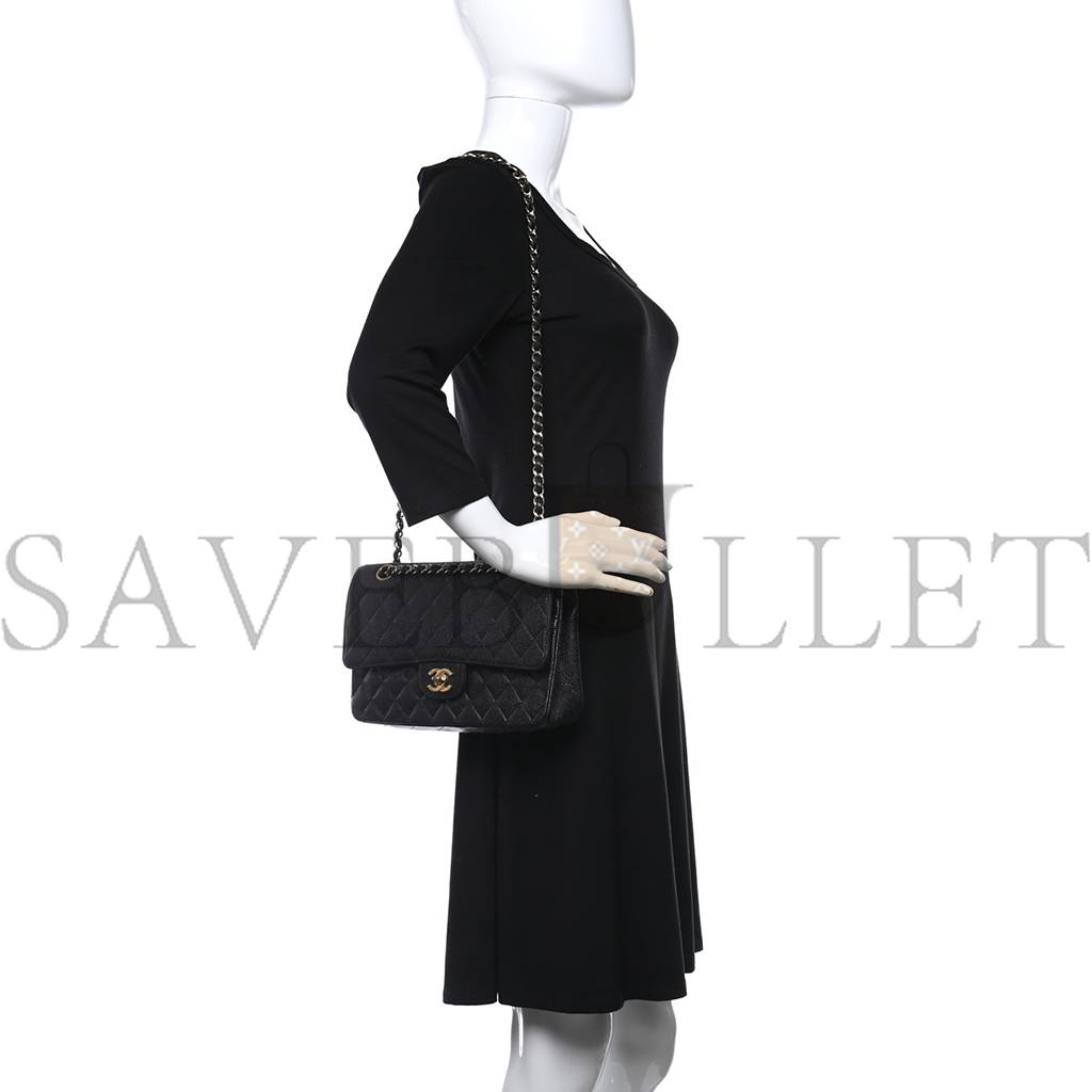 Ch*el caviar quilted medium double flap black silver hardware (25*15*6cm)