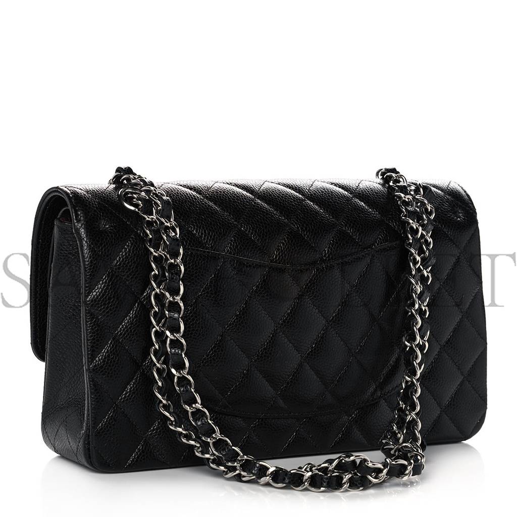 Ch*el caviar quilted medium double flap black silver hardware (25*15*6cm)