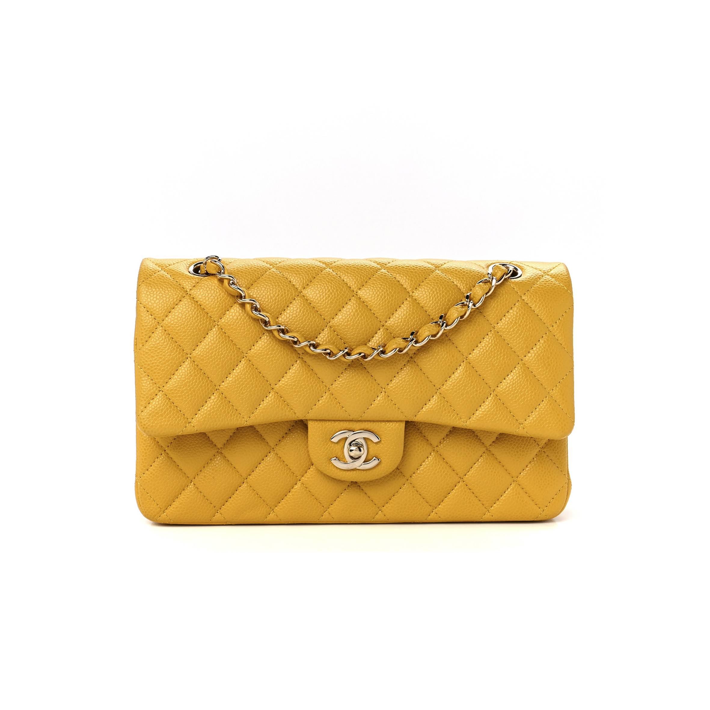 Ch*el caviar quilted medium double flap yellow (25*15*6cm)