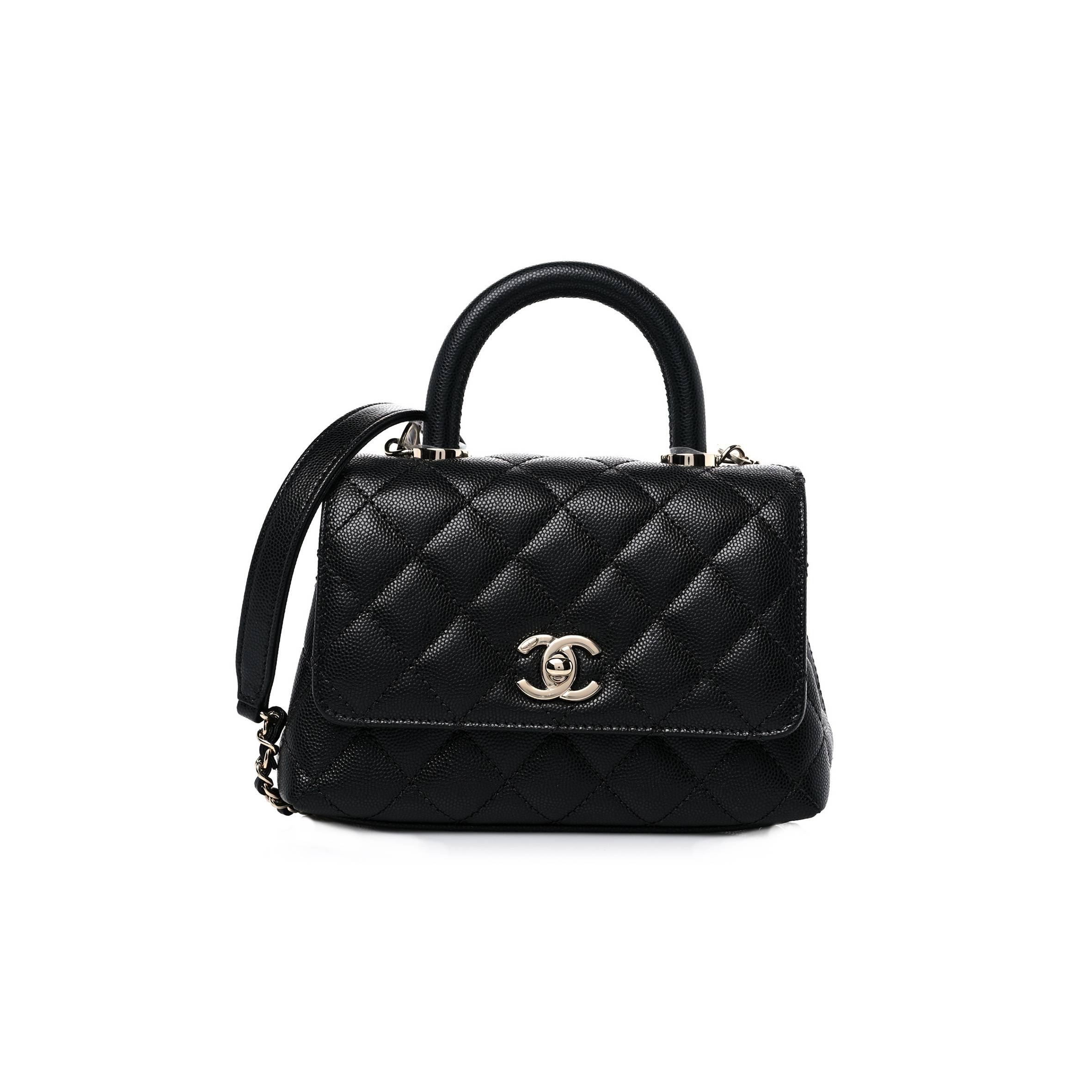 Ch*el caviar quilted extra mini coco handle flap black silver hardware (18*13*9cm)