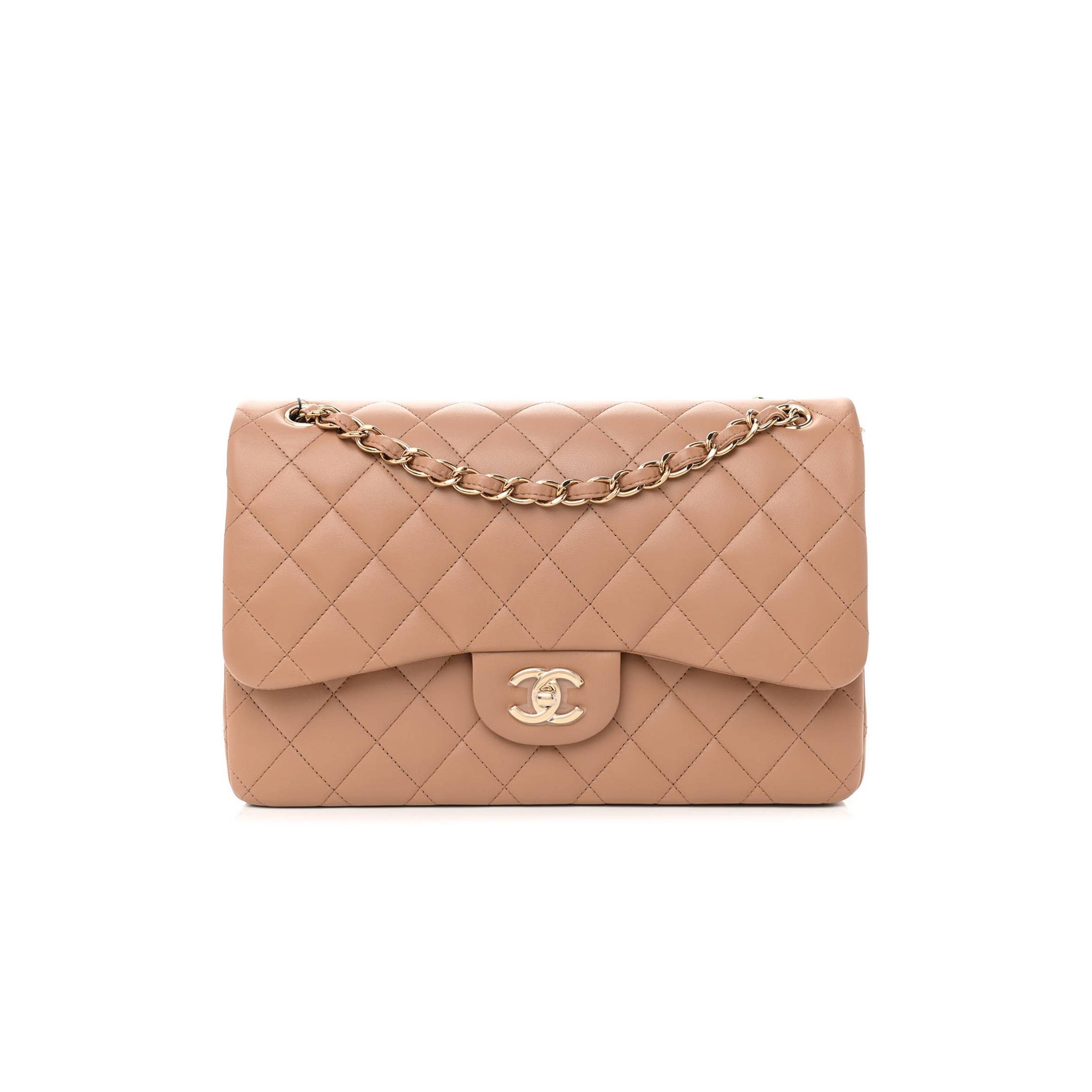 Ch*el lambskin quilted jumbo double flap dark beige rose gold hardware (31*19*9cm)