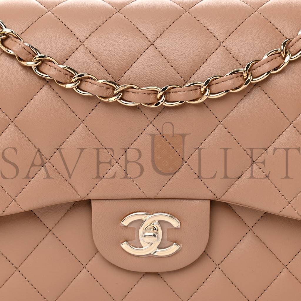 Ch*el lambskin quilted jumbo double flap dark beige rose gold hardware (31*19*9cm)