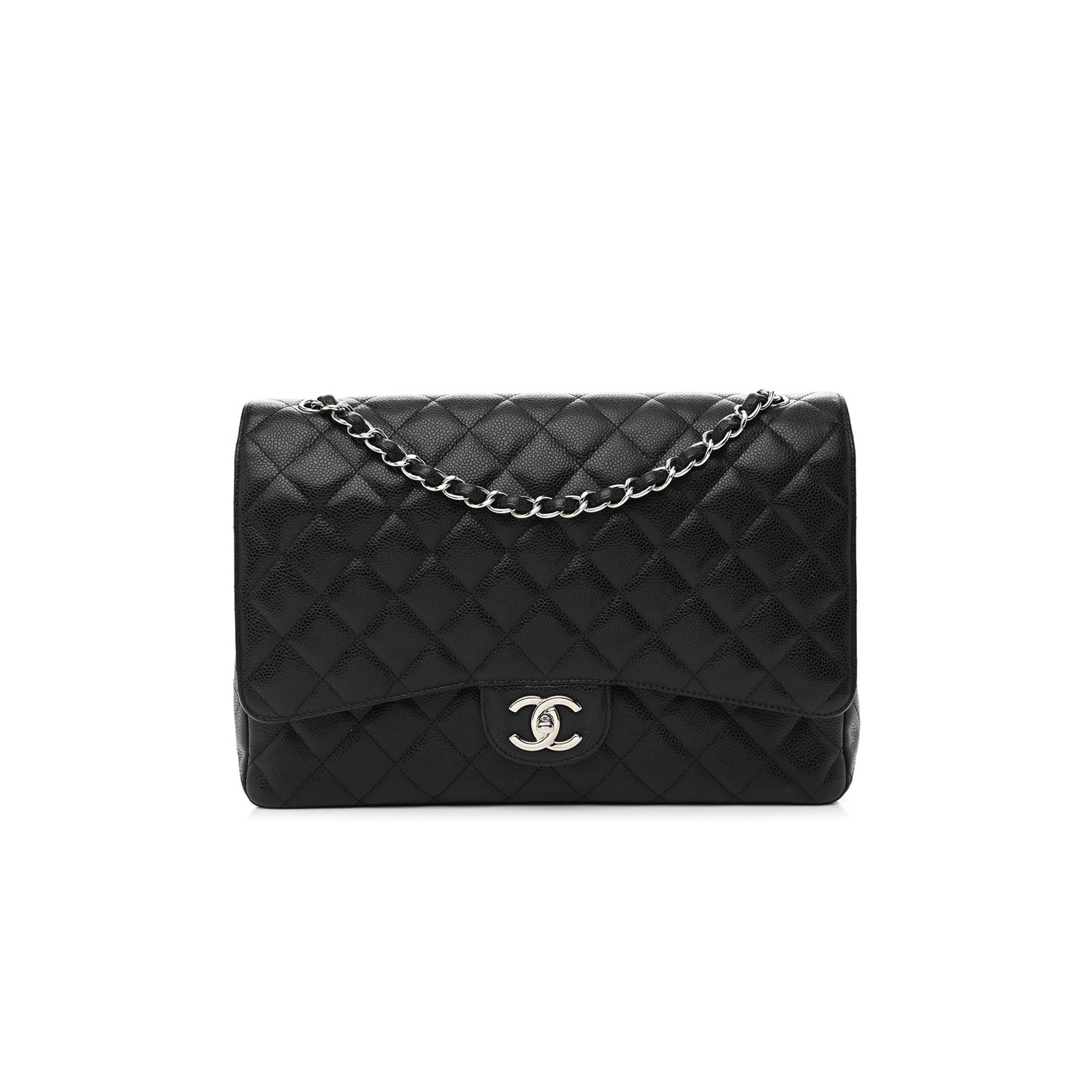 Ch*el caviar quilted maxi double flap black silver hardware (33*24*9cm)