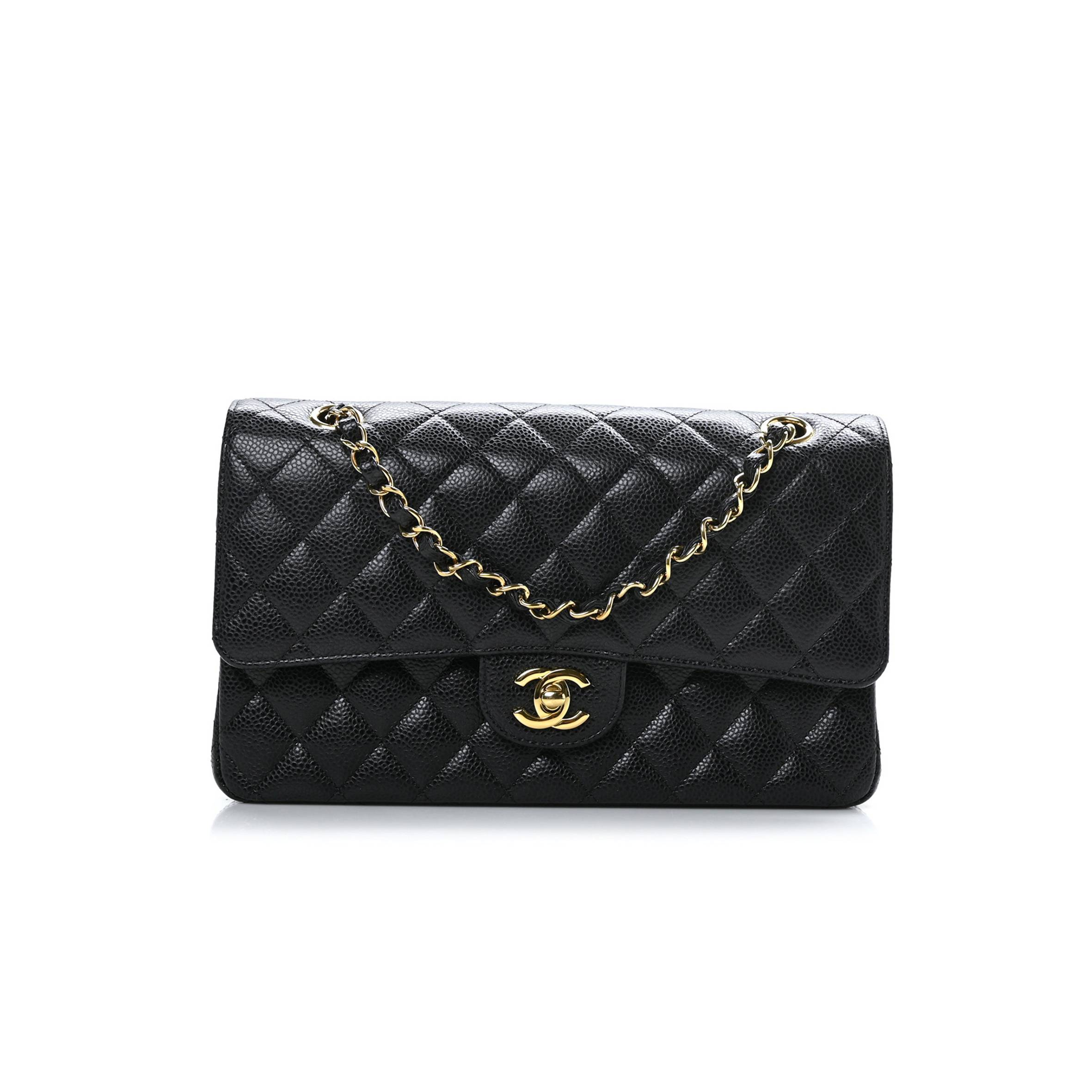 Ch*el caviar quilted medium double flap black gold hardware (25*16*6cm)