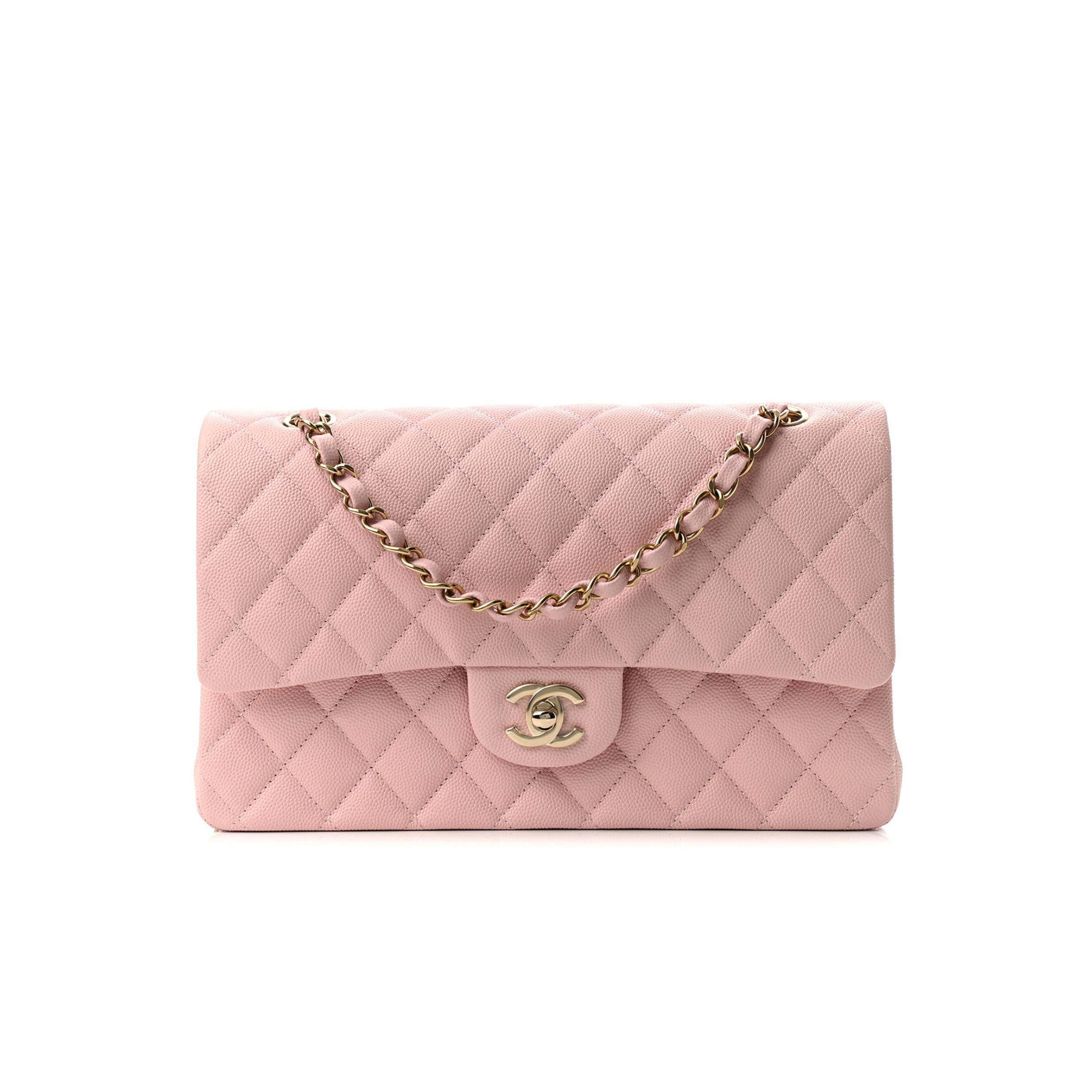 Ch*el caviar quilted medium double flap light pink rose gold hardware (25*15*6cm)