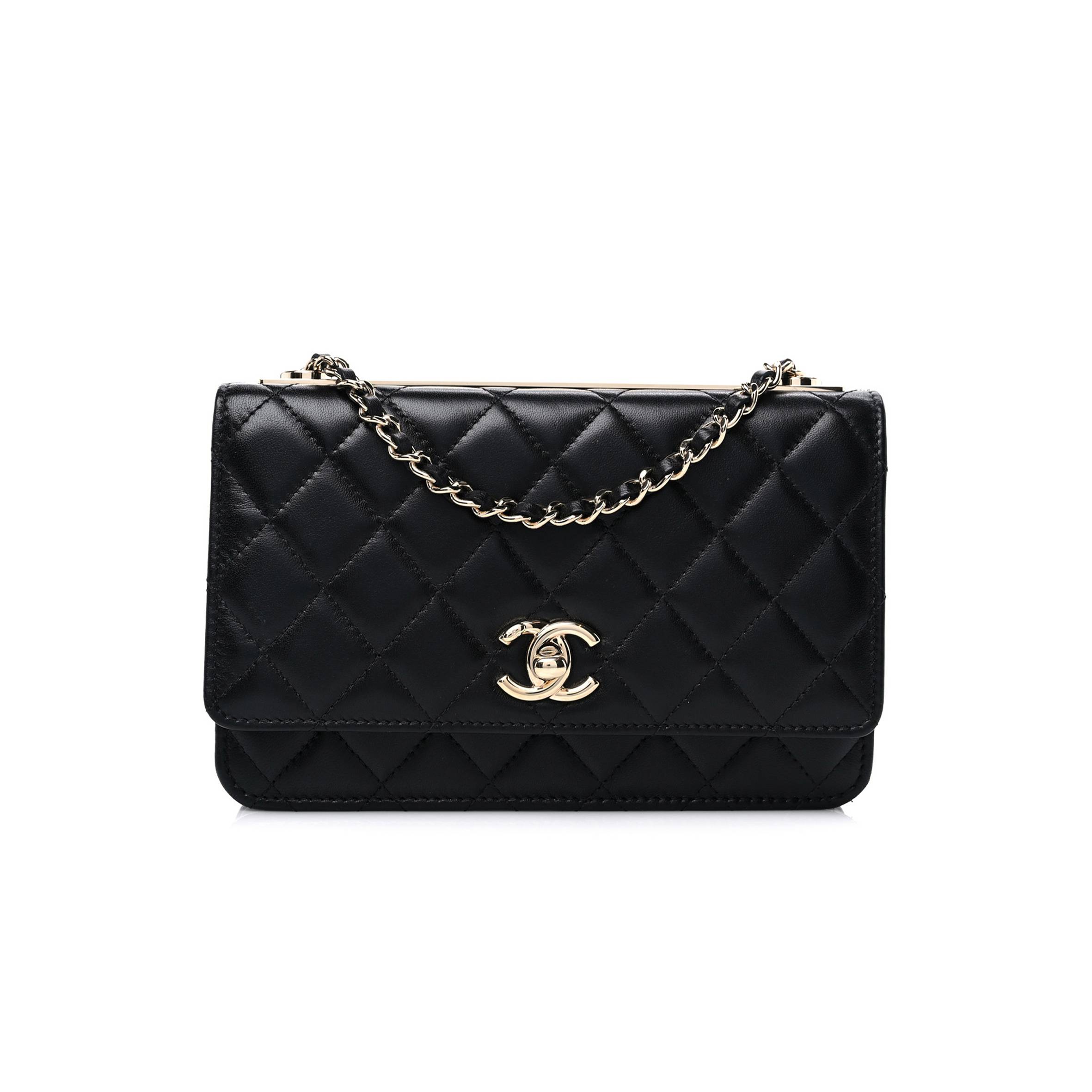 Ch*el lambskin quilted trendy cc wallet on chain woc black rose gold hardware (19*13*4cm)