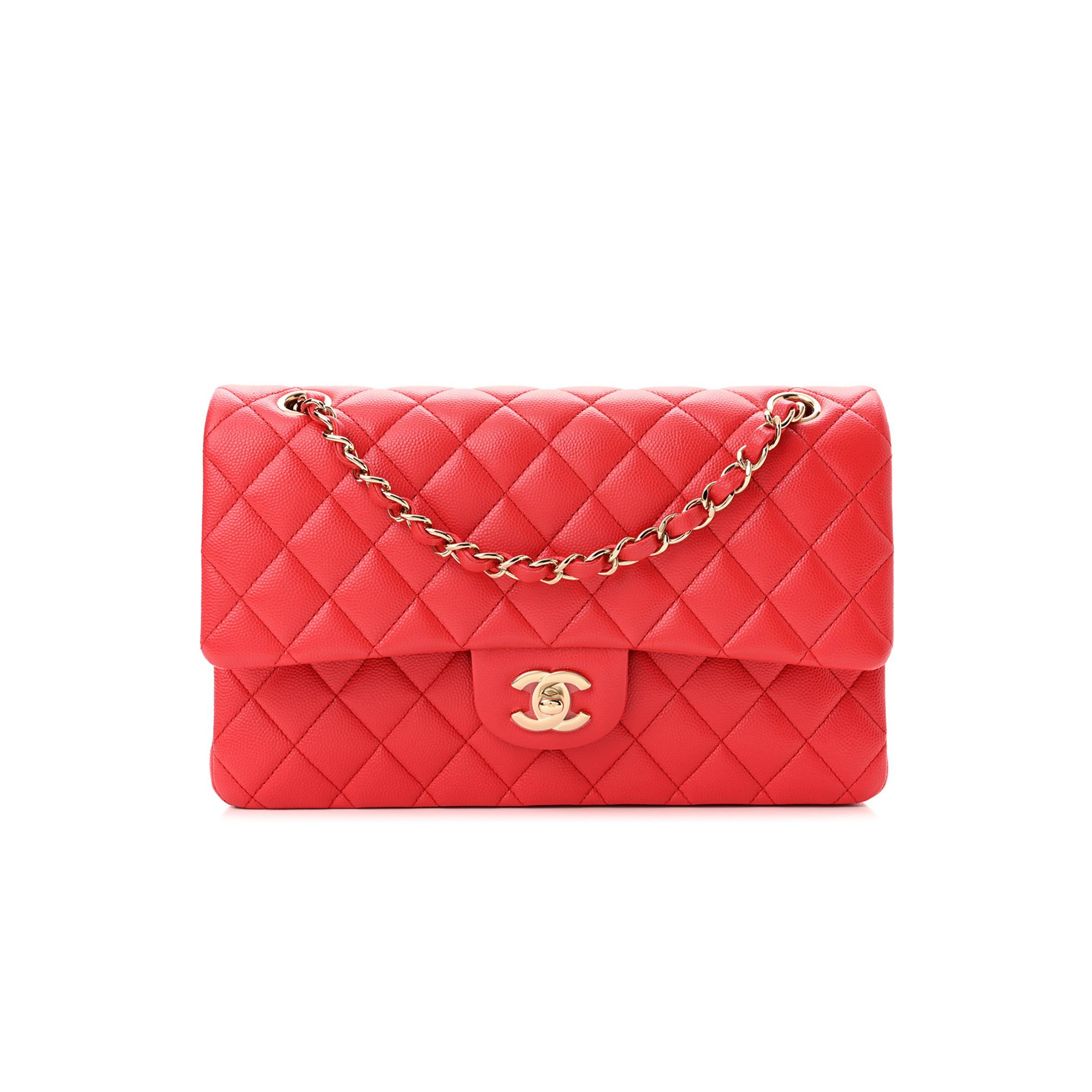 Ch*el caviar quilted medium double flap red gold hardware (25*17*6cm)