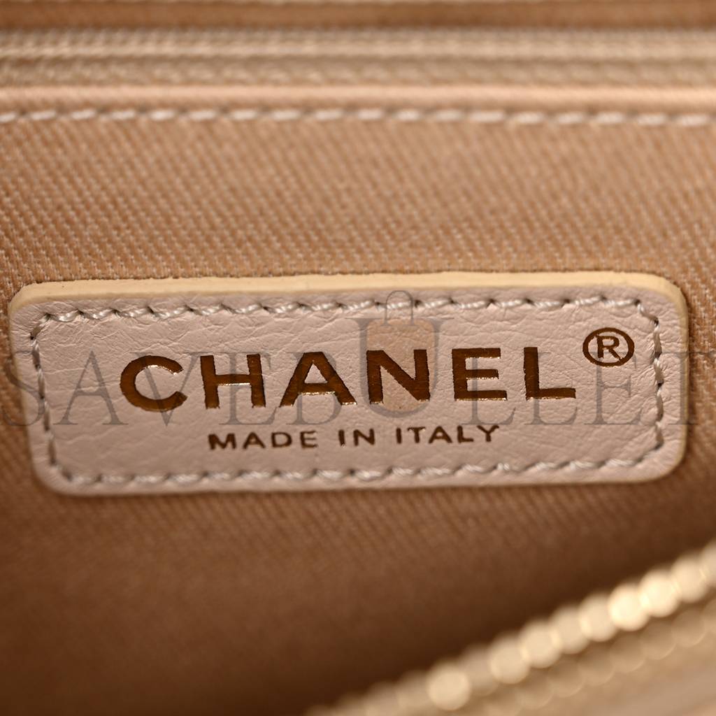 Ch*el iridescent caviar quilted small coco handle flap white rose gold hardware (28*17*11cm)