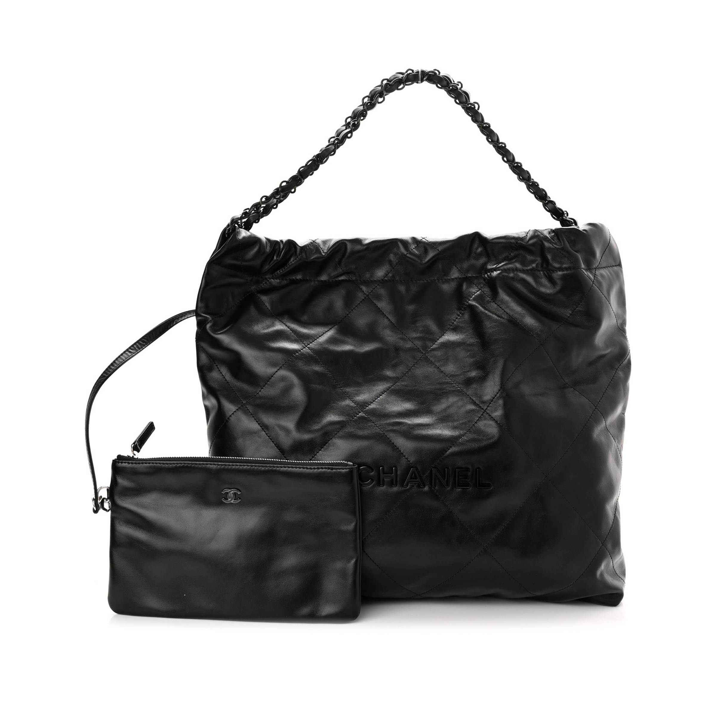 Ch*el shiny calfskin quilted Ch*el 22 so black black hardware (37*35*7cm)