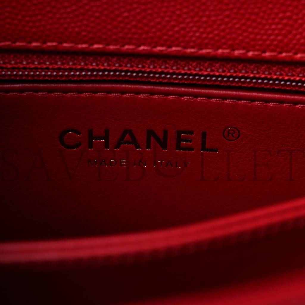 Ch*el caviar quilted mini coco handle flap red rose gold hardware (23*14*10cm)