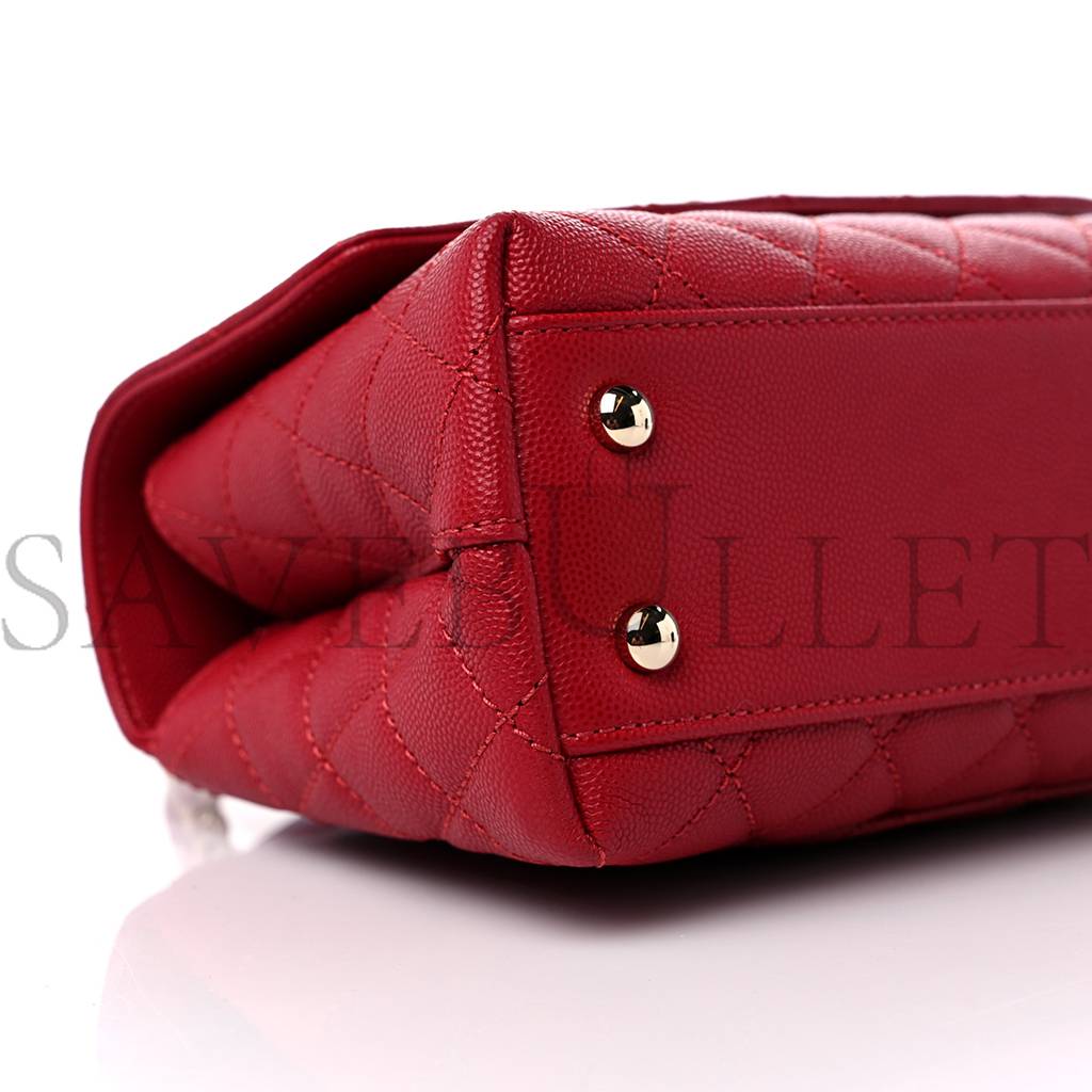 Ch*el caviar quilted mini coco handle flap red rose gold hardware (23*14*10cm)