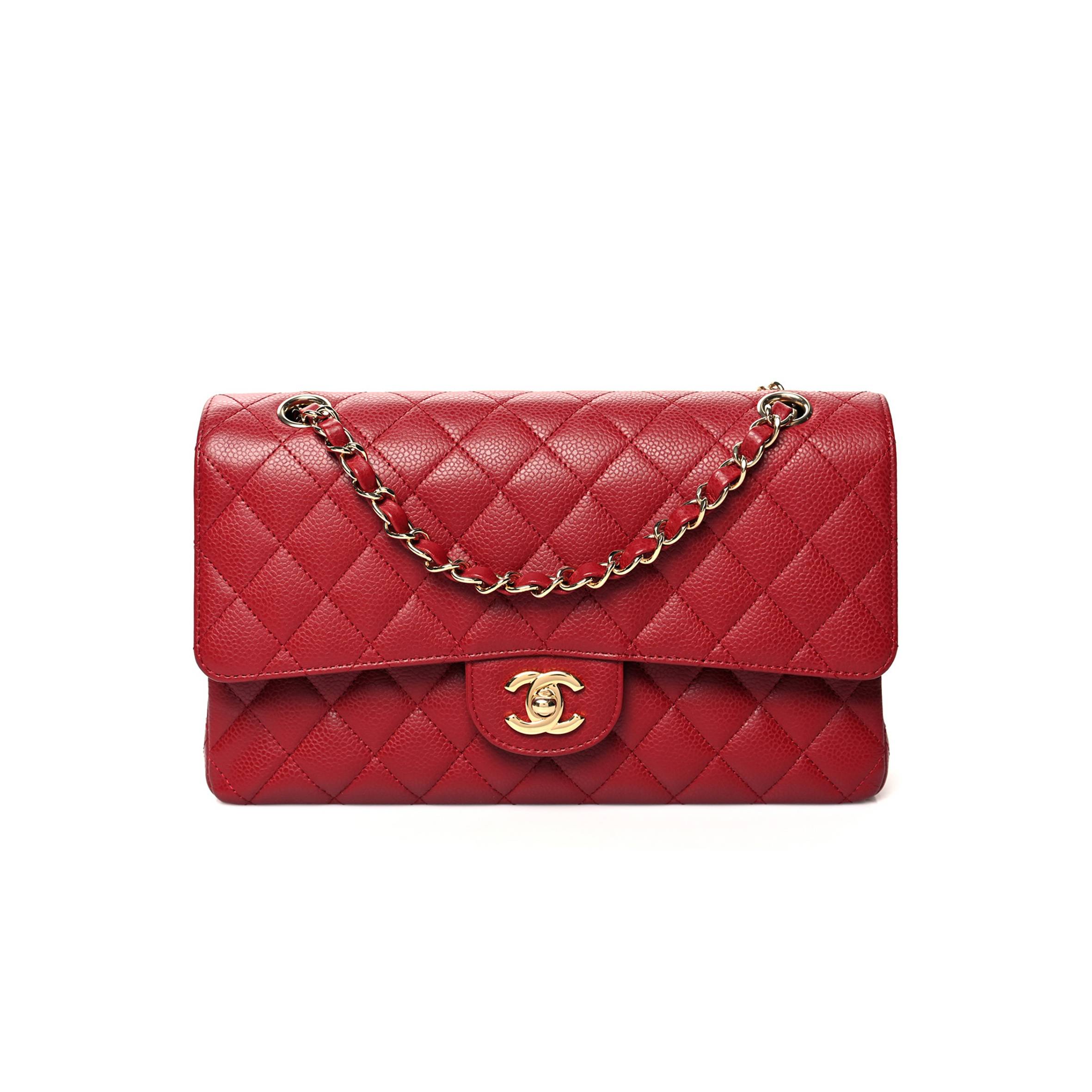 Ch*el caviar quilted medium double flap dark red gold hardware (25*15*6cm)