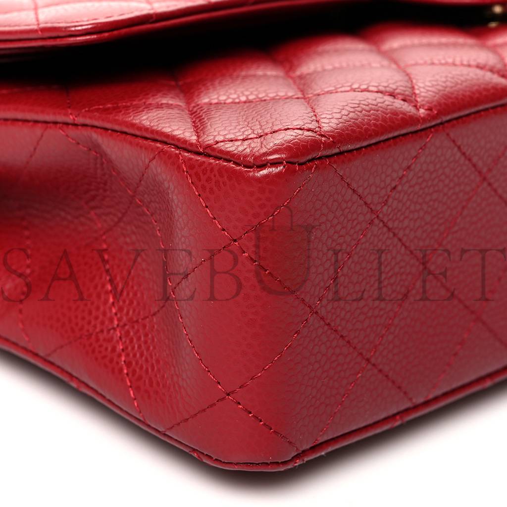 Ch*el caviar quilted medium double flap dark red gold hardware (25*15*6cm)