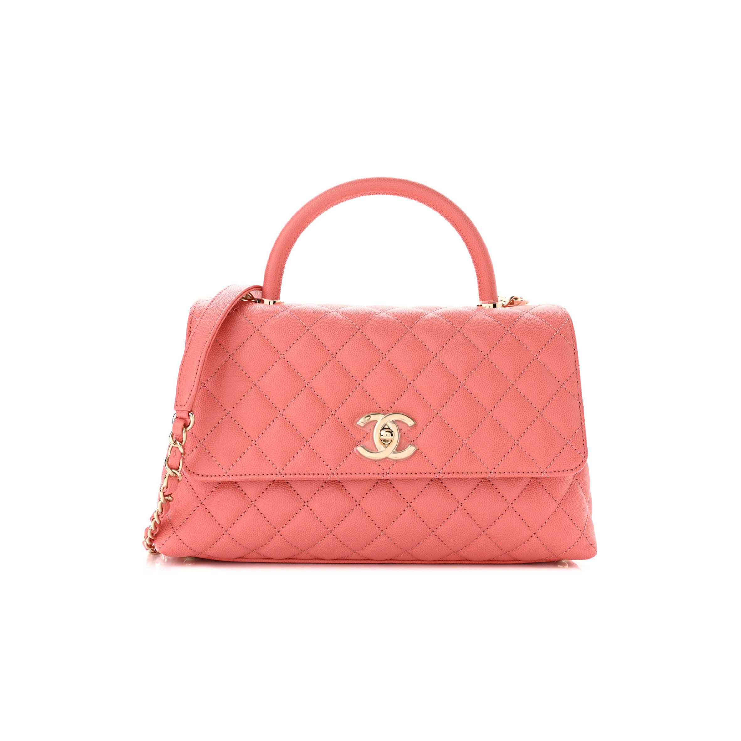 Ch*el caviar quilted small coco handle flap pink rose gold hardware (29*19*9cm)