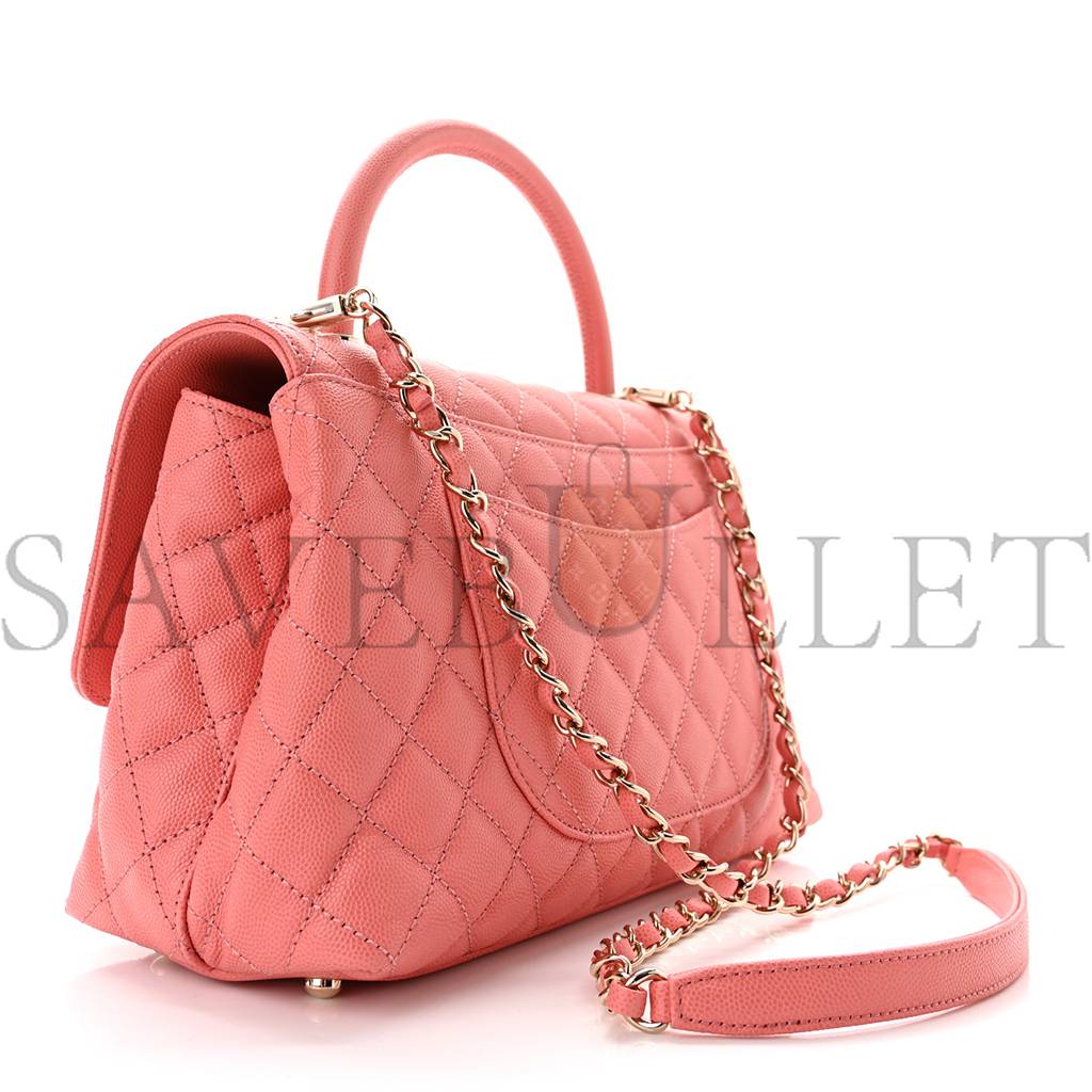 Ch*el caviar quilted small coco handle flap pink rose gold hardware (29*19*9cm)