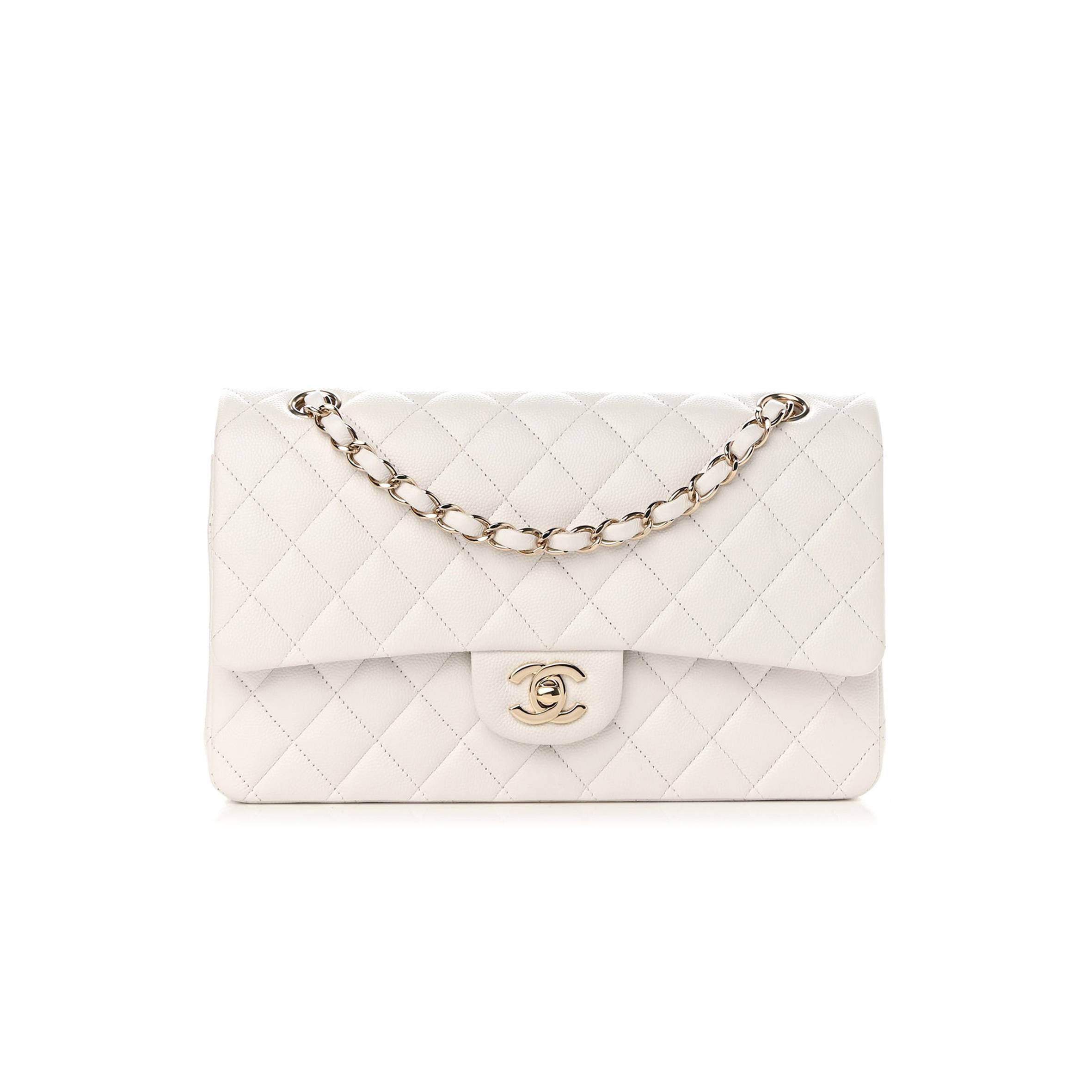 Ch*el caviar quilted medium double flap white rose gold hardware (25*15*6cm)