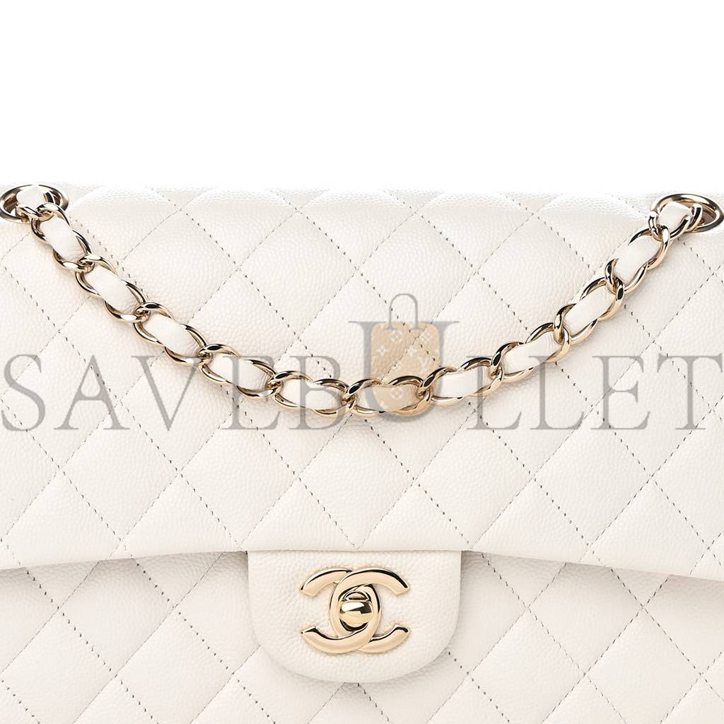 Ch*el caviar quilted medium double flap white rose gold hardware (25*15*6cm)