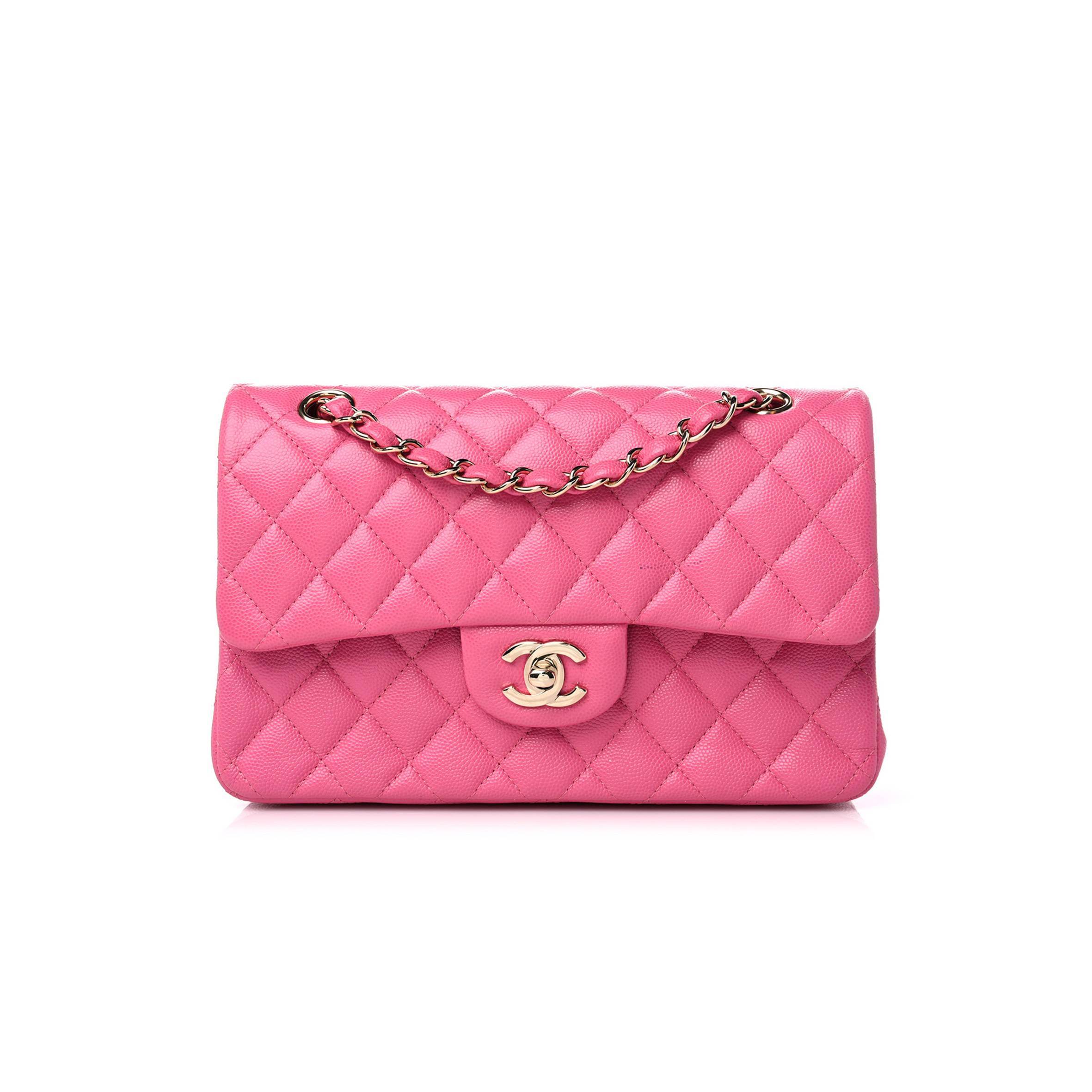Ch*el caviar quilted small double flap pink gold hardware (22*15*6cm)