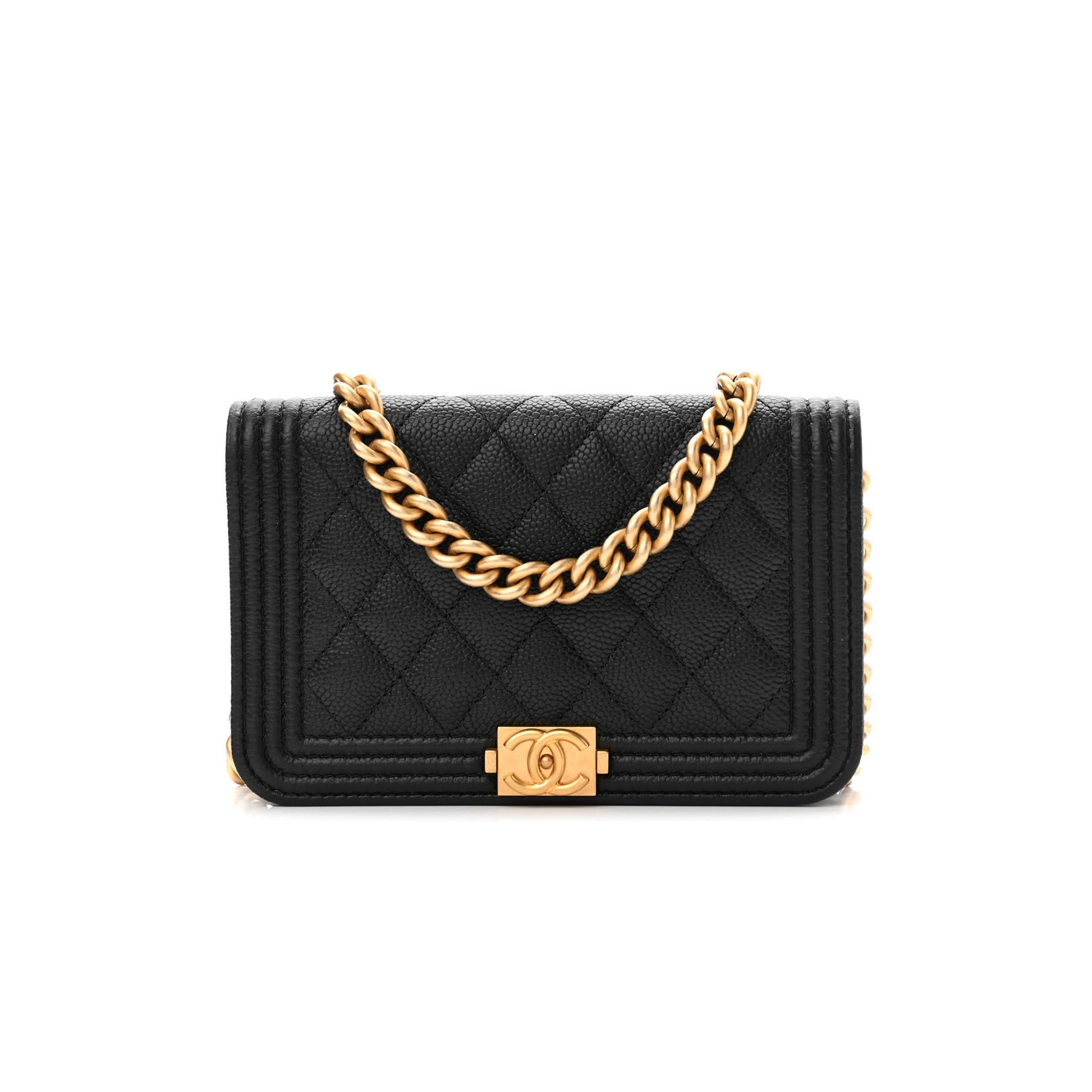 Ch*el caviar quilted boy wallet on chain woc black gold hardware (19*13*5cm)