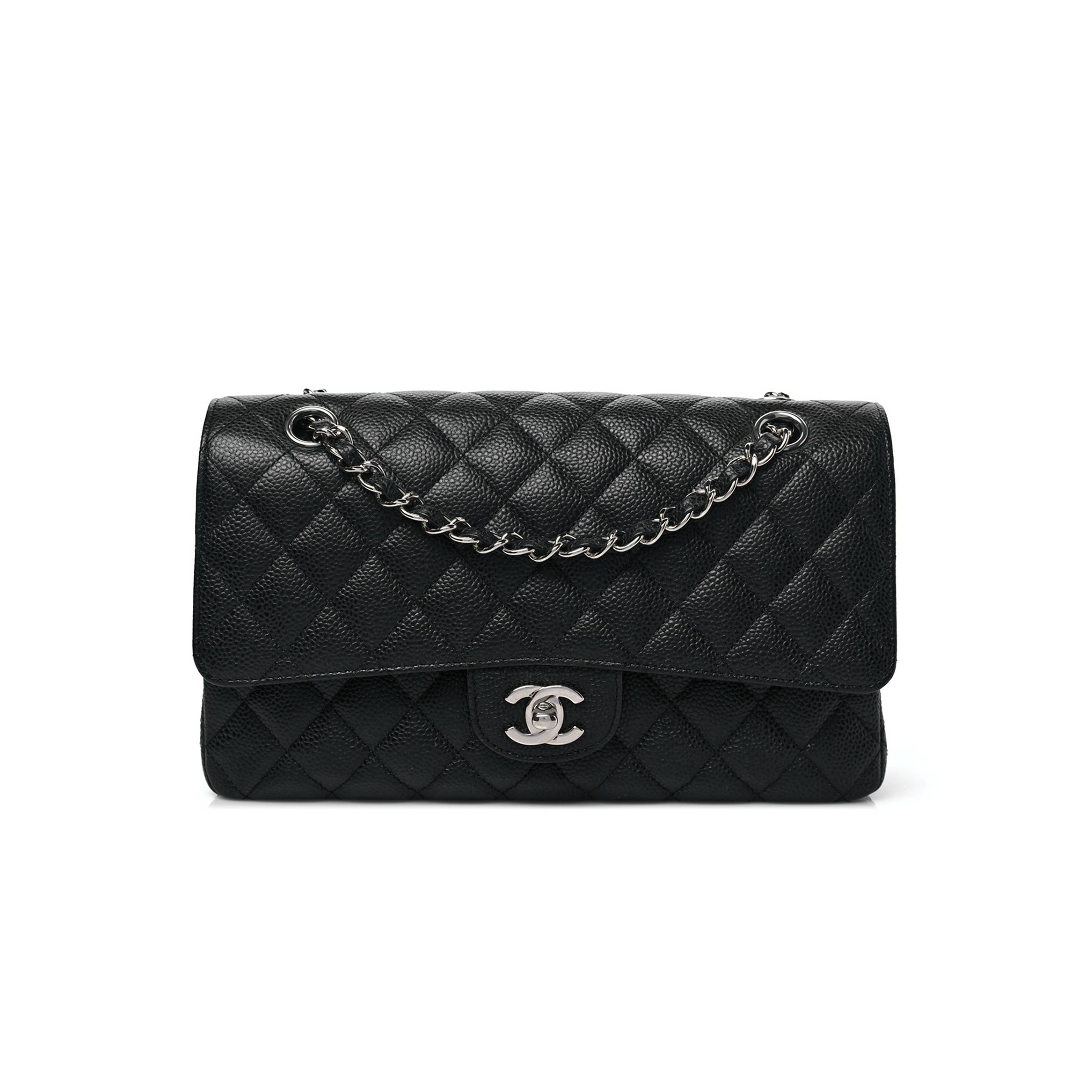 Ch*el caviar quilted medium double flap black silver hardware (25*15*6cm)