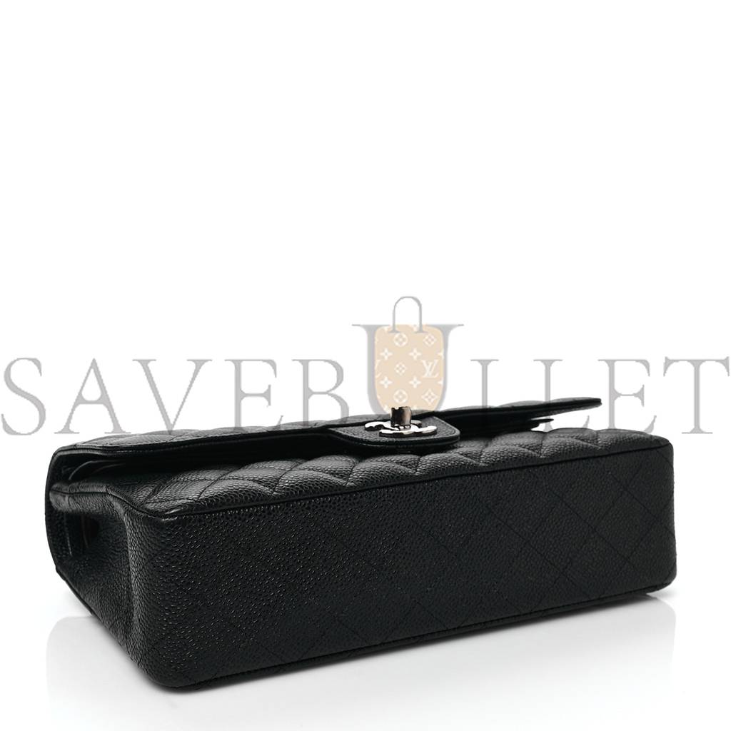 Ch*el caviar quilted medium double flap black silver hardware (25*15*6cm)