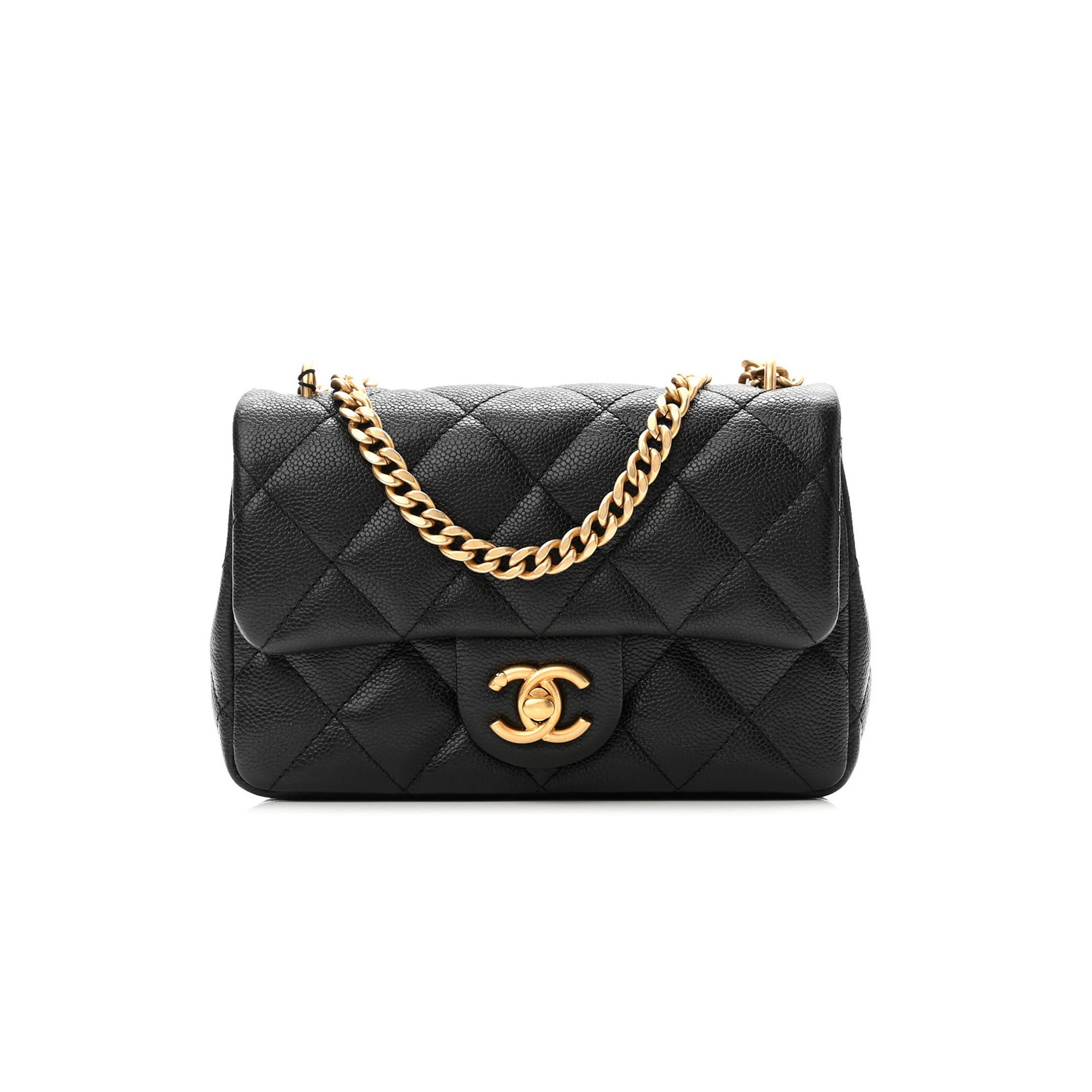 Ch*el caviar quilted sweetheart mini rectangular flap black gold hardware (18*12*6cm)