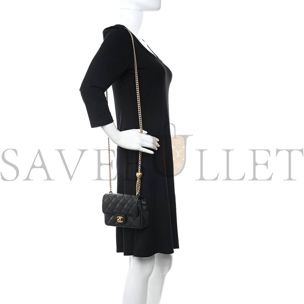 Ch*el caviar quilted sweetheart mini rectangular flap black gold hardware (18*12*6cm)