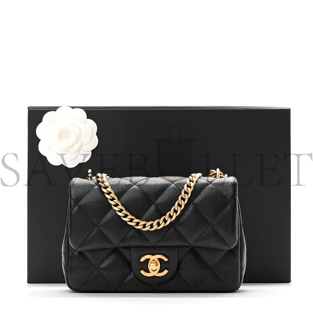 Ch*el caviar quilted sweetheart mini rectangular flap black gold hardware (18*12*6cm)