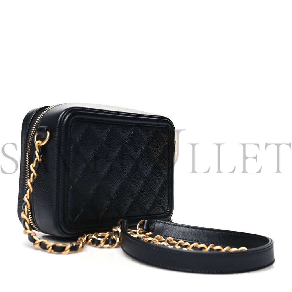 Ch*el caviar quilted cc filigree vanity clutch with chain black (14*10*6cm)