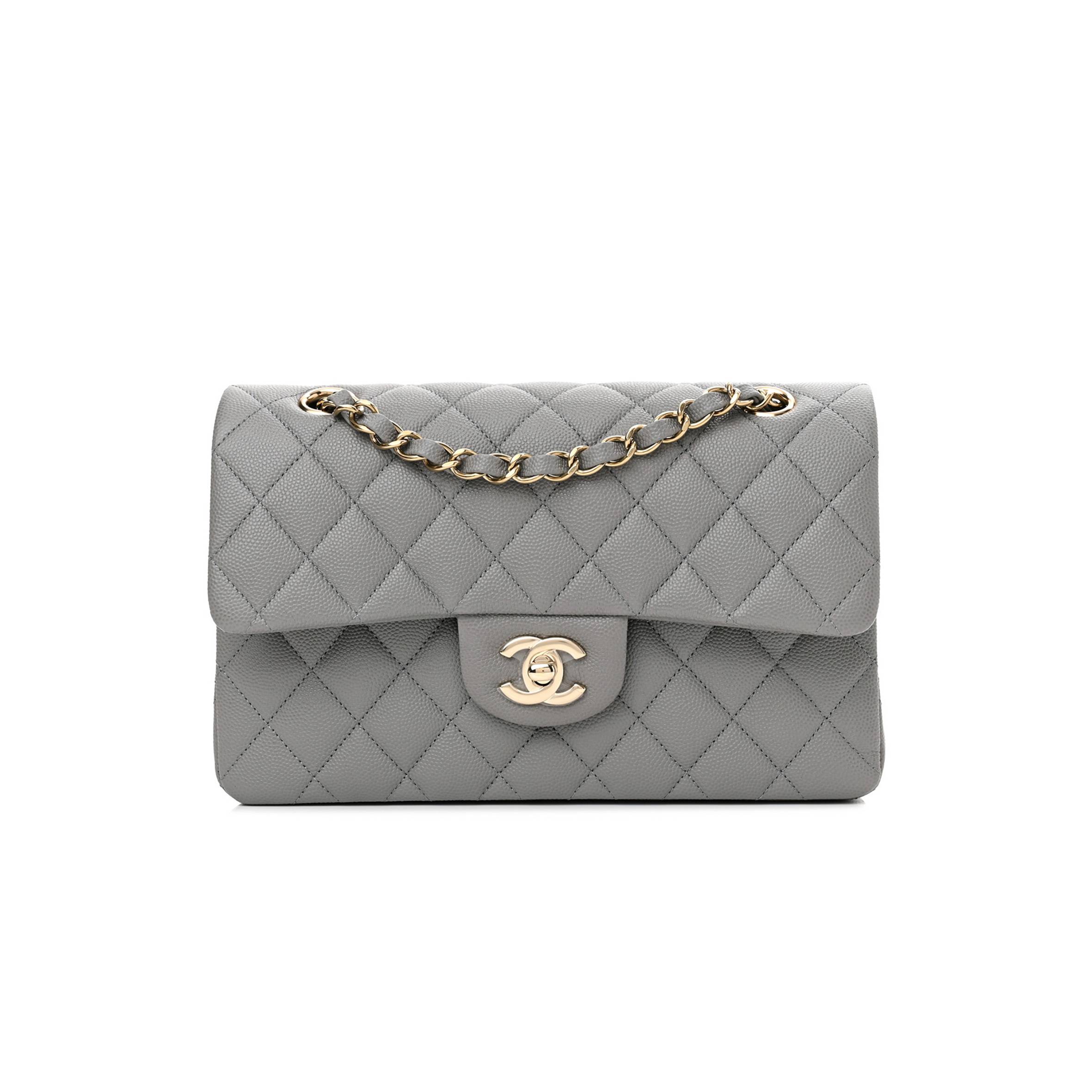 Ch*el caviar quilted small double flap grey rose gold hardware (22*14*7cm)