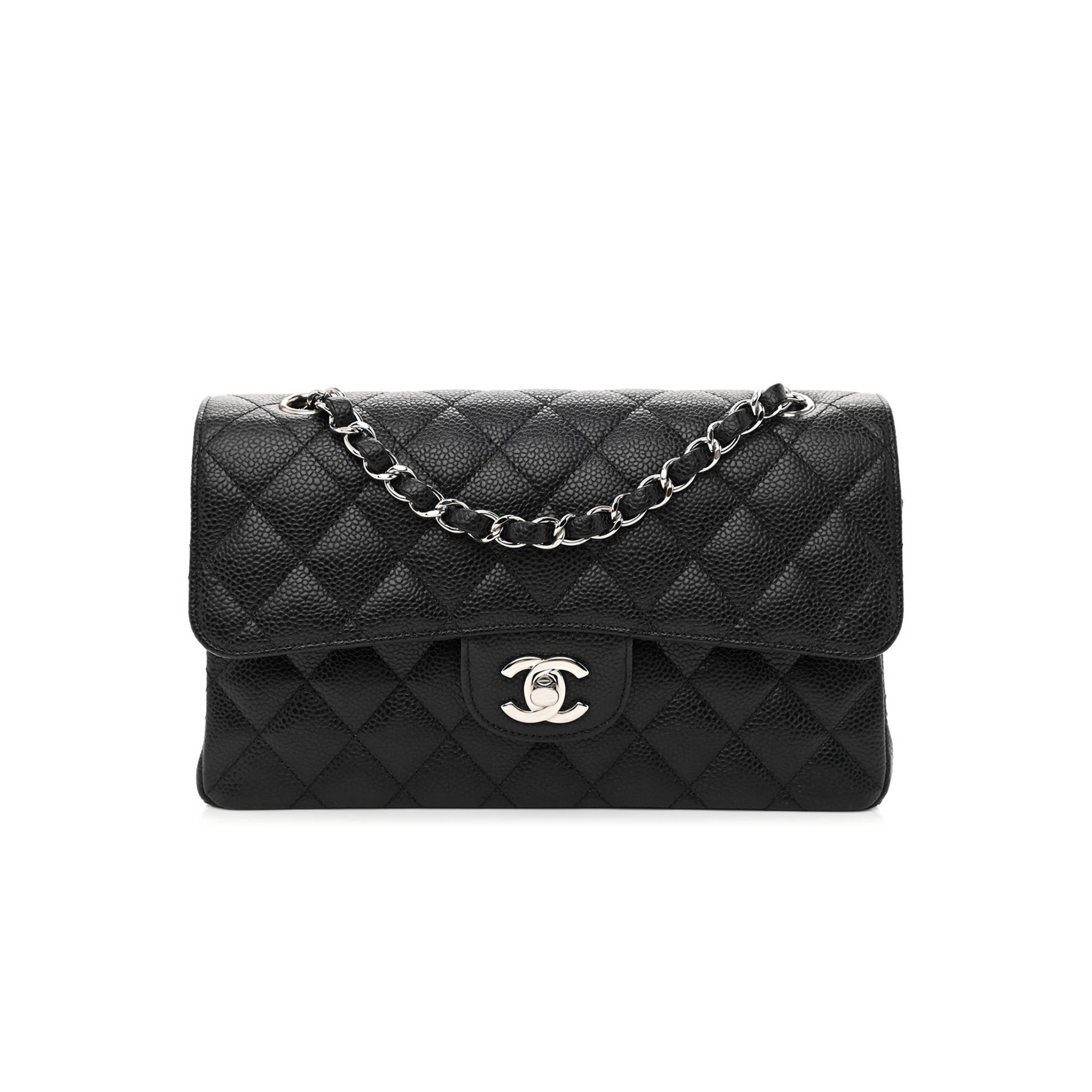 Ch*el caviar quilted small double flap black silver hardware (23*14*6cm)
