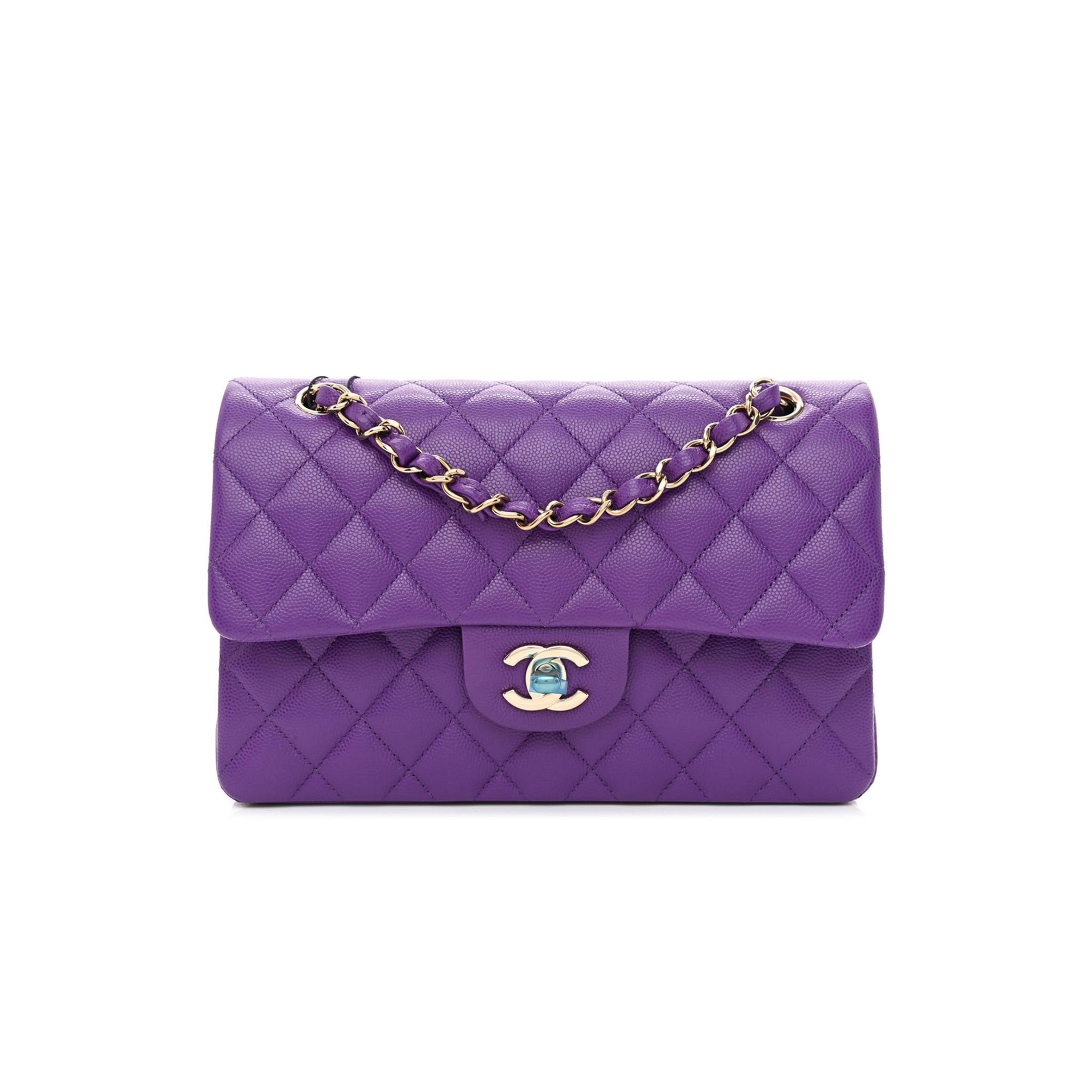 Ch*el caviar quilted small double flap dark purple rose gold hardware (23*14*6cm)