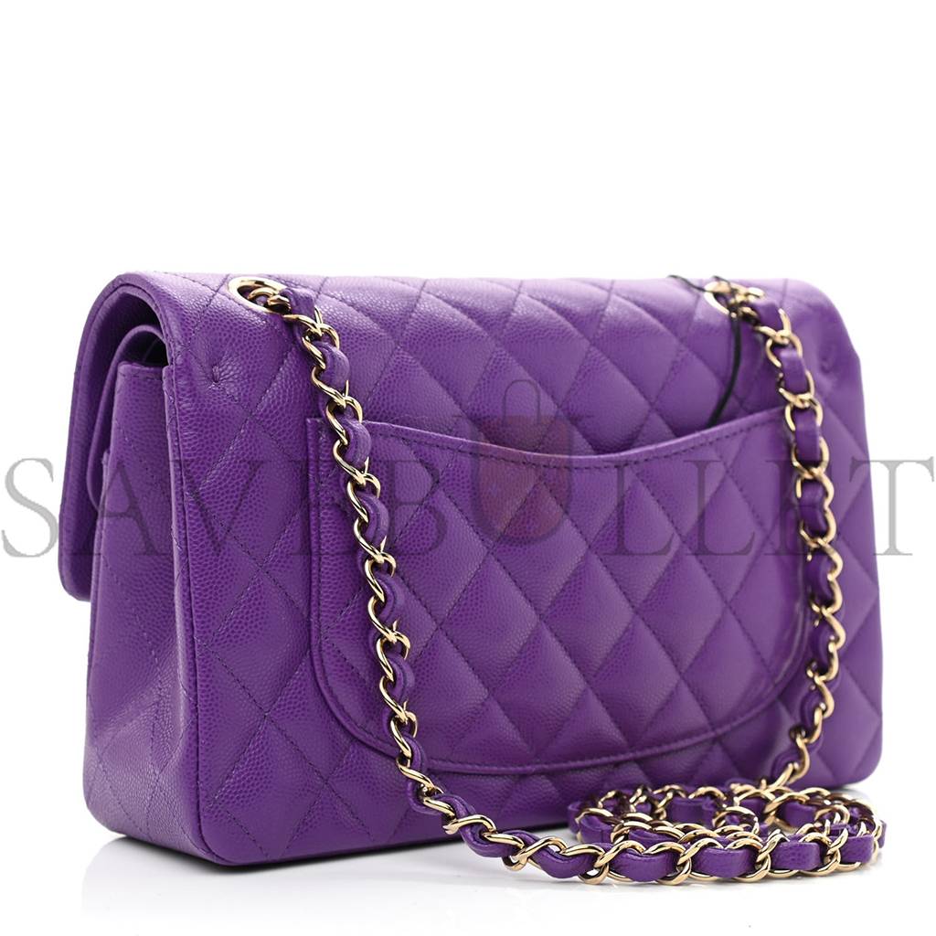 Ch*el caviar quilted small double flap dark purple rose gold hardware (23*14*6cm)