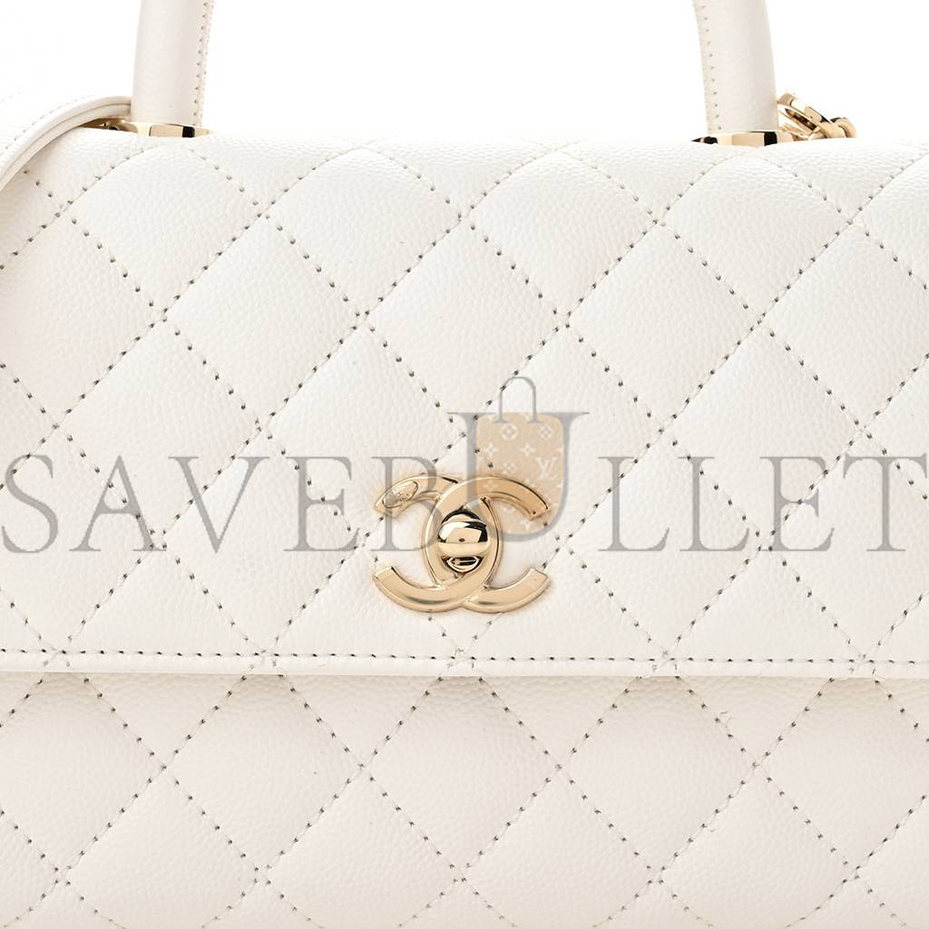 Ch*el caviar quilted mini coco handle flap white gold hardware (23*15*9cm)